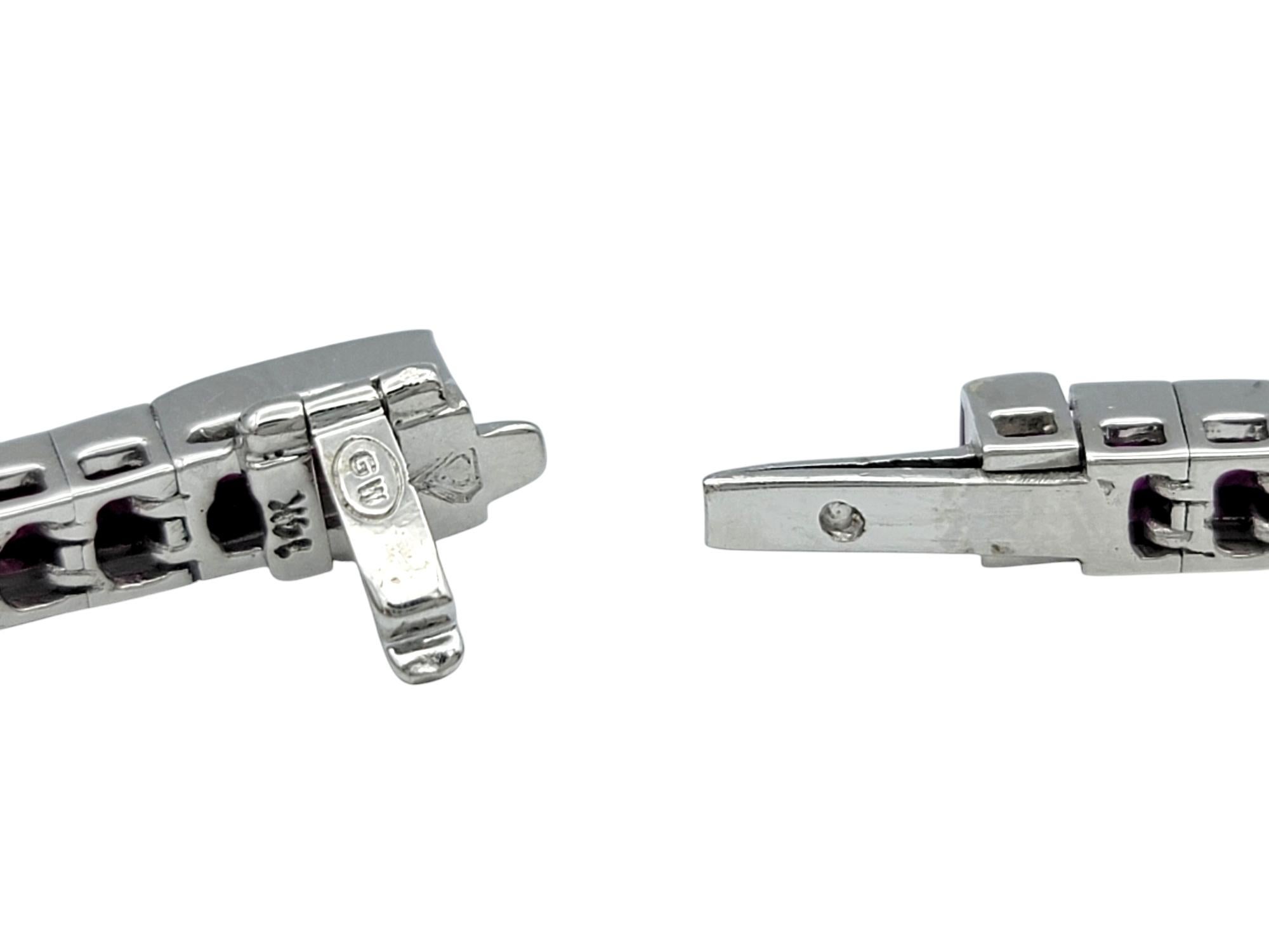 Women's 8.40 Carat Channel Set Square Cut Ruby Tennis Bracelet in 14 Karat White Gold For Sale