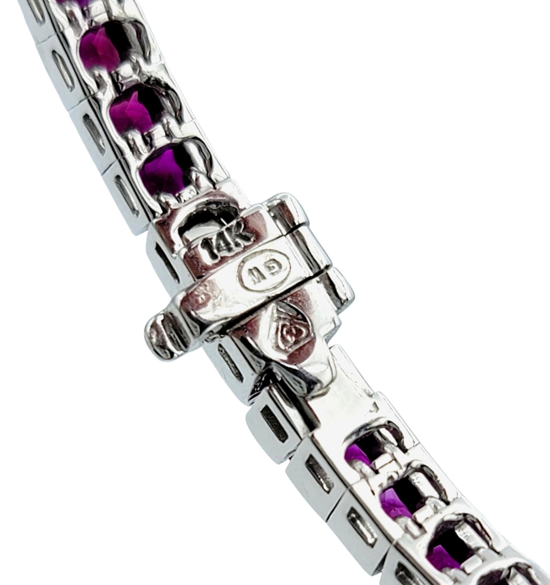8.40 Carat Channel Set Square Cut Ruby Tennis Bracelet in 14 Karat White Gold For Sale 1