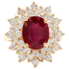 Impressionnante bague en or jaune 14 carats avec rubis rouge et diamants de 8,40 carats