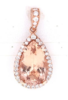 8.40 Carat Morganite Halo Diamond 14K Rose Gold Pendant
