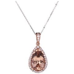 Pendentif en or rose 14 carats avec halo de morganites de 8,40 carats et diamants