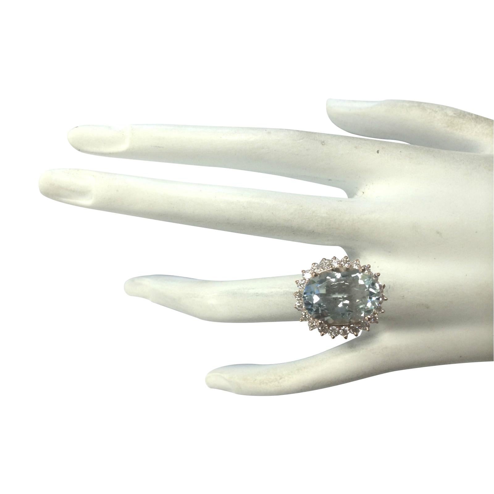 Oval Cut Natural Aquamarine 14 Karat Rose Gold Diamond Ring For Sale