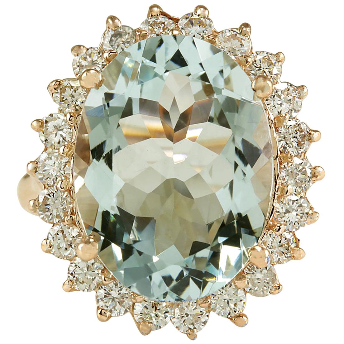 Ring aus 14 Karat Roségold mit natürlichem Aquamarin und Diamant