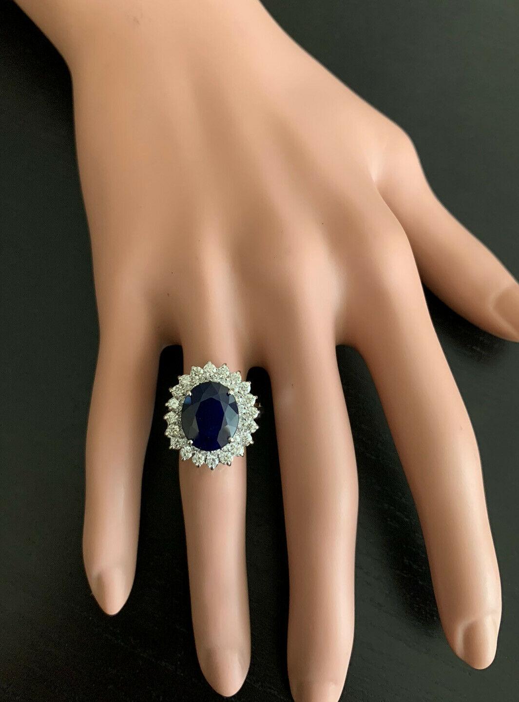 De las mujeres Zafiro azul natural de 8,40 quilates y diamante Anillo de oro blanco macizo de 14 quilates en venta