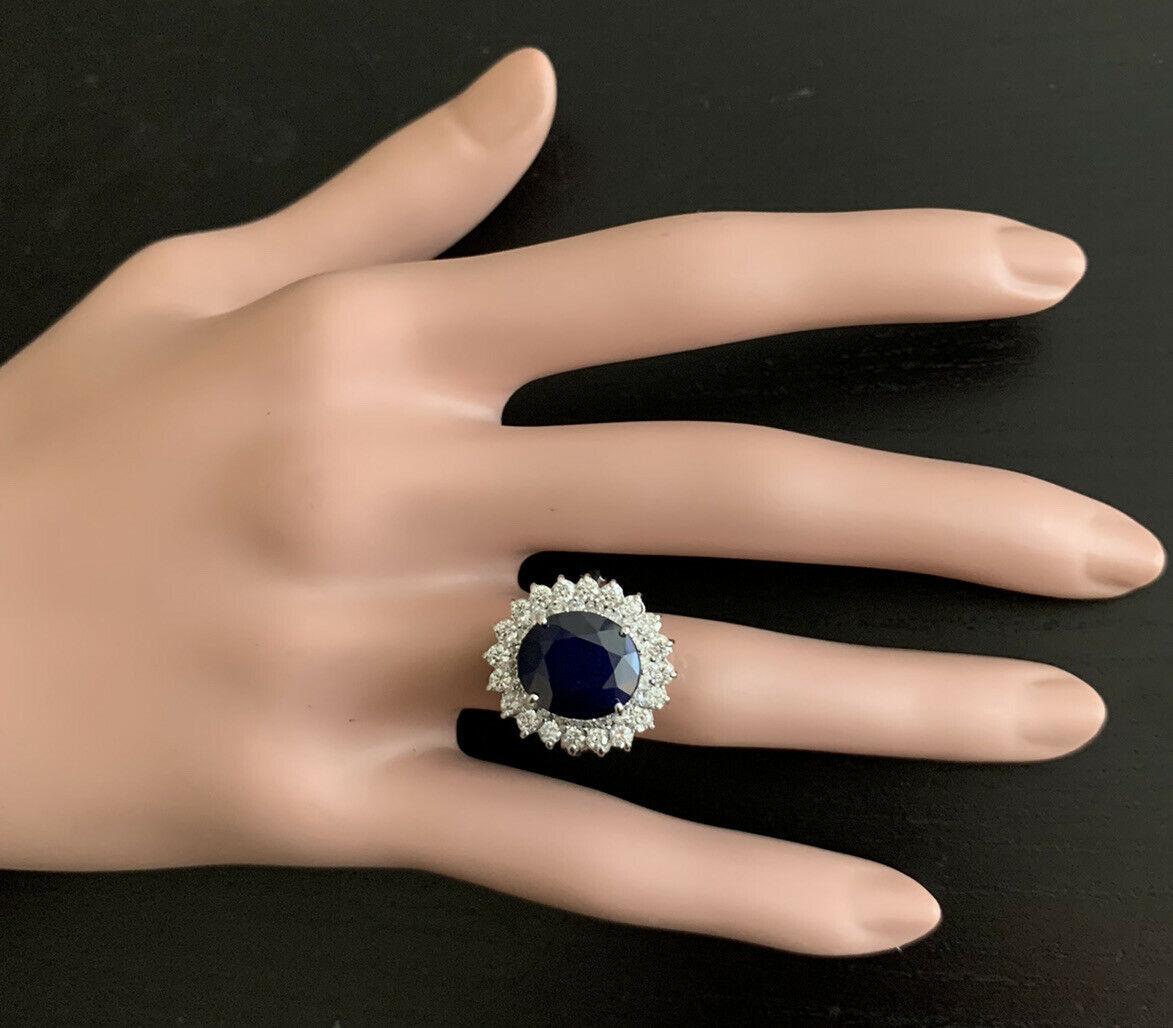 Zafiro azul natural de 8,40 quilates y diamante Anillo de oro blanco macizo de 14 quilates en venta 1