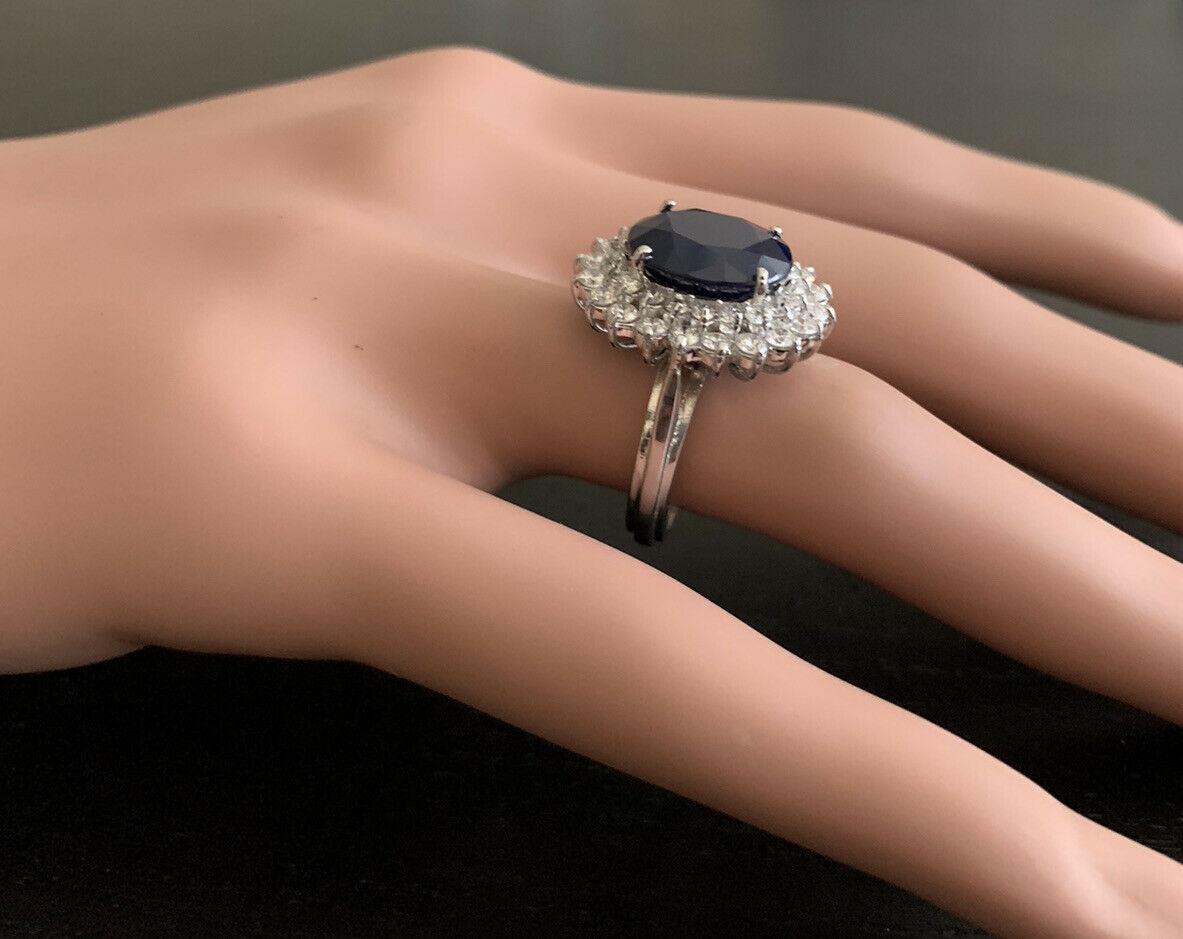 Zafiro azul natural de 8,40 quilates y diamante Anillo de oro blanco macizo de 14 quilates en venta 3