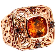 8.40 Carat Natural Golden Citrine Fancy Color Diamonds Ring 14 Karat