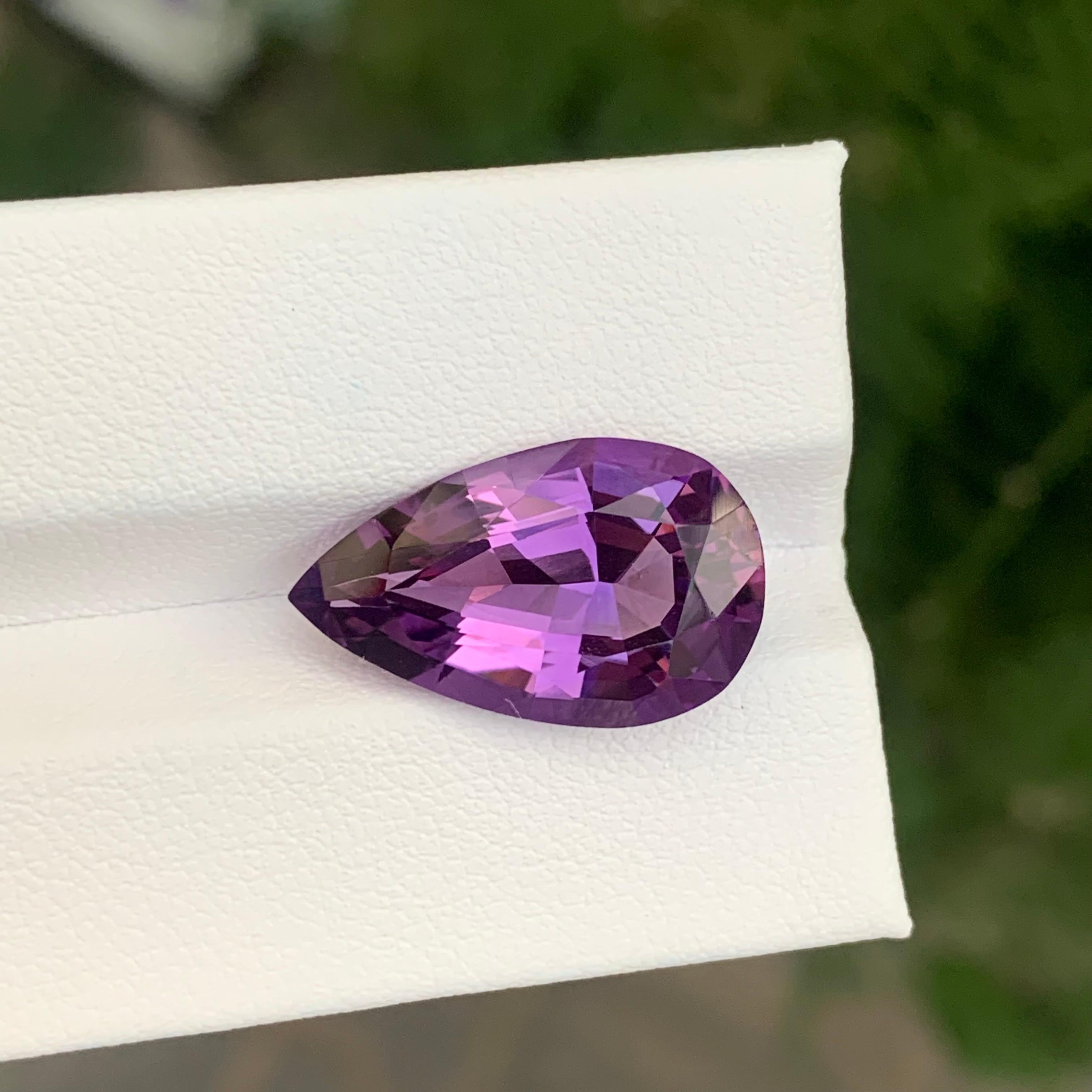 Women's or Men's 8.40 Carat Natural Loose Amethyst Pear Shape Gemstone For Sale