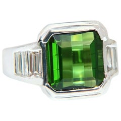 8.40 Carat Natural Tourmaline Diamonds Ring 14 Karat Gold Mod