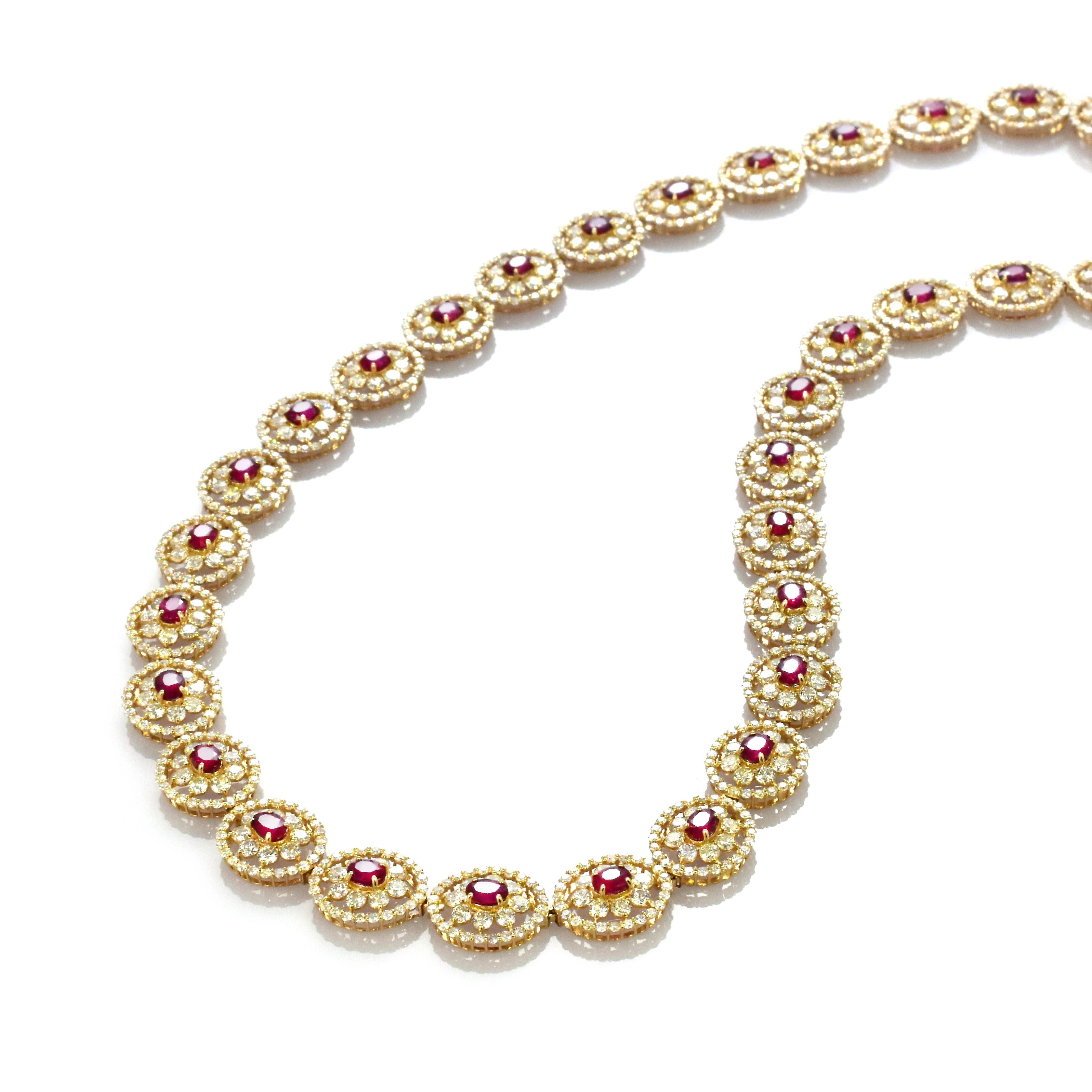 8.40 Carat Natural Unheated Rubies and Diamonds Tennis Necklace Made in 18K Gold For Sale 1