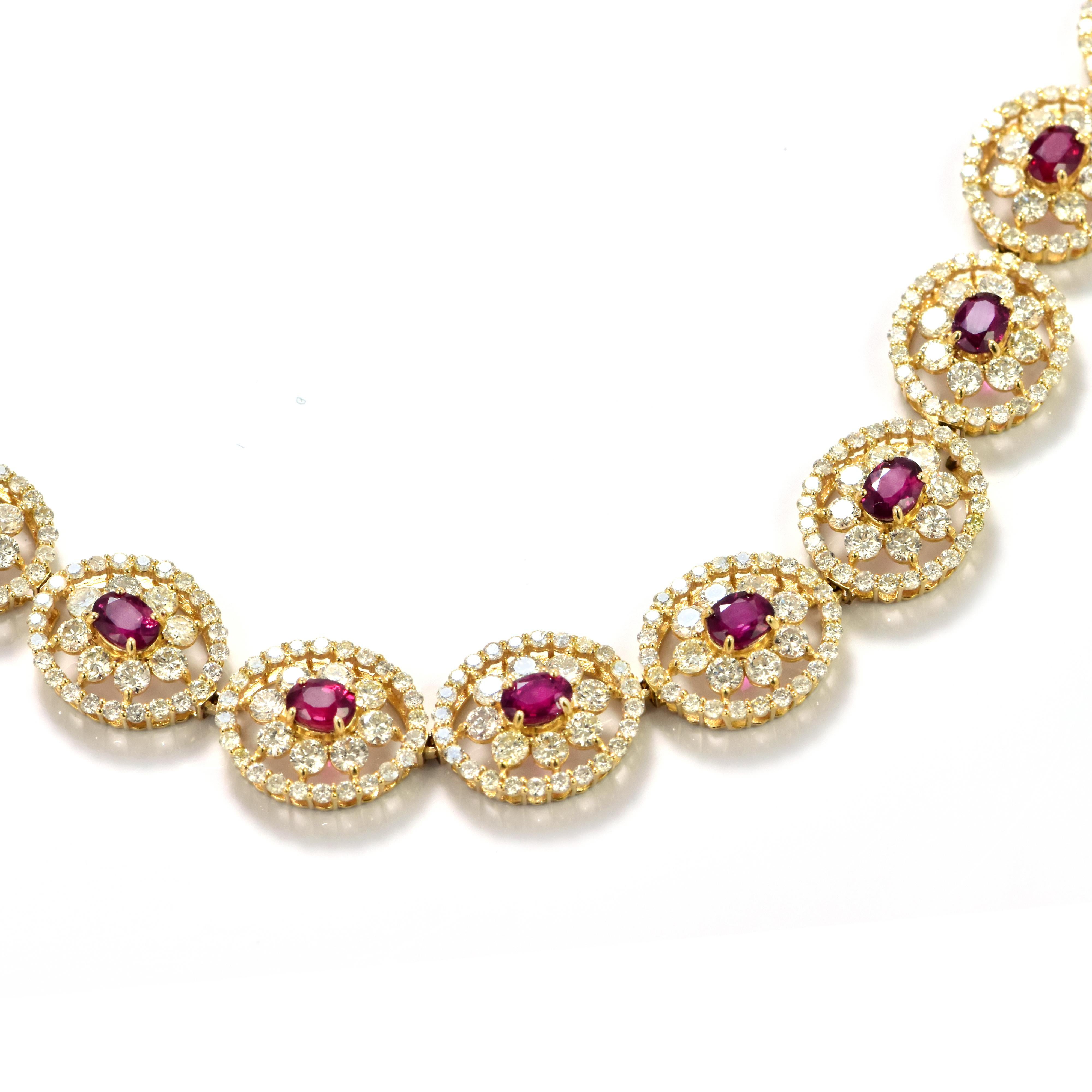 8.40 Carat Natural Unheated Rubies and Diamonds Tennis Necklace Made in 18K Gold For Sale 2