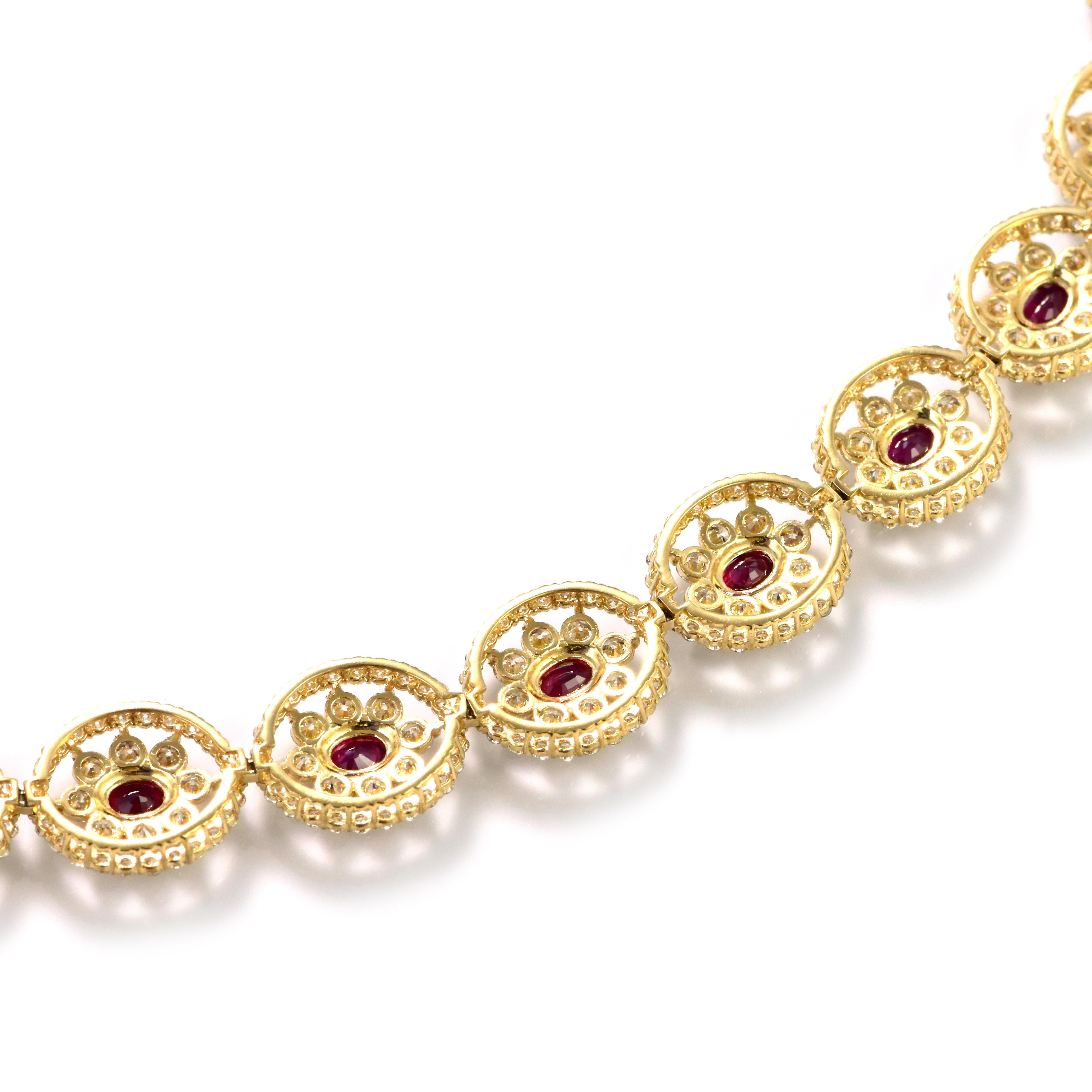 8.40 Carat Natural Unheated Rubies and Diamonds Tennis Necklace Made in 18K Gold For Sale 3