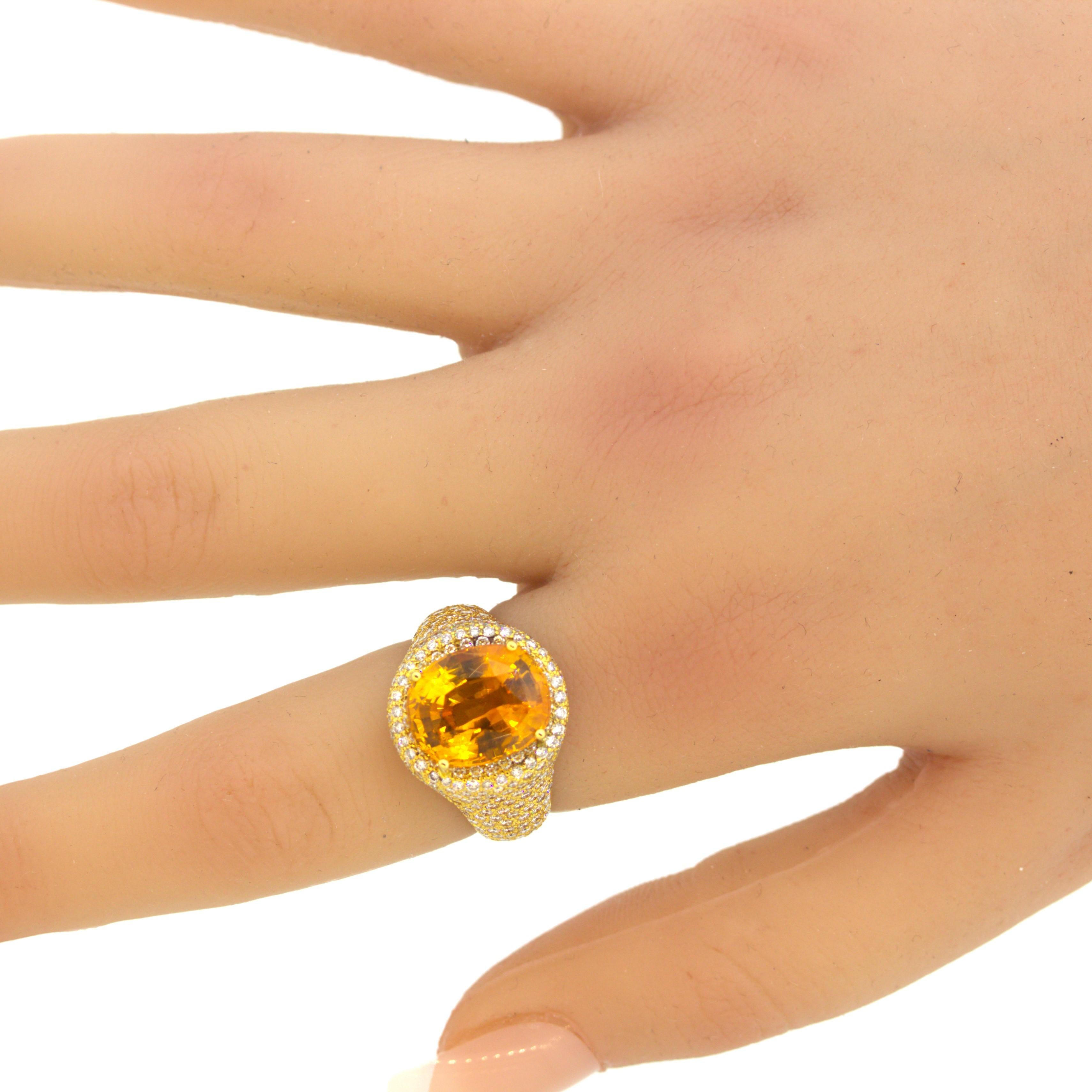 8.40 Carat Orange Sapphire Diamond Gold Ring, GIA Certified For Sale 5