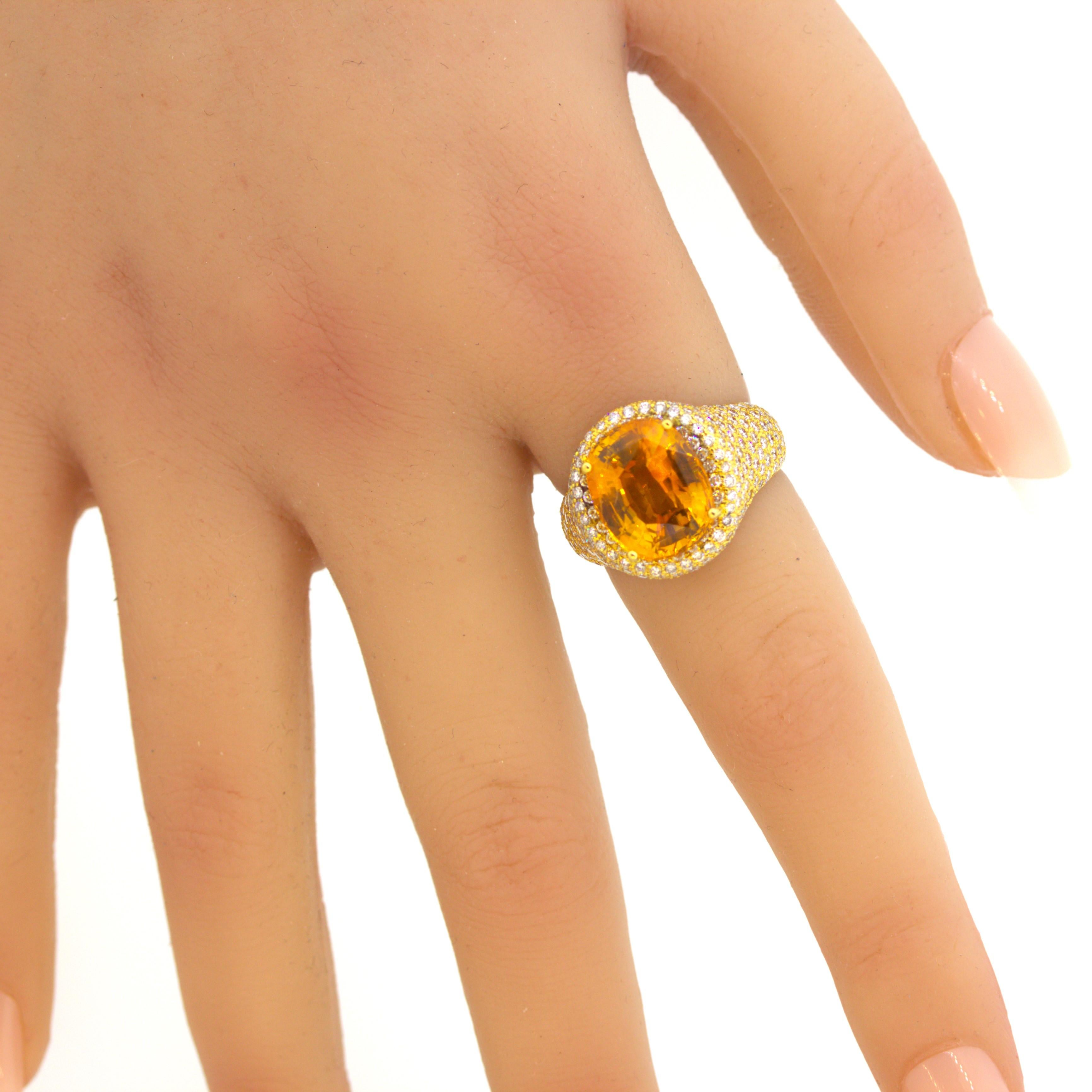 8.40 Carat Orange Sapphire Diamond Gold Ring, GIA Certified For Sale 6