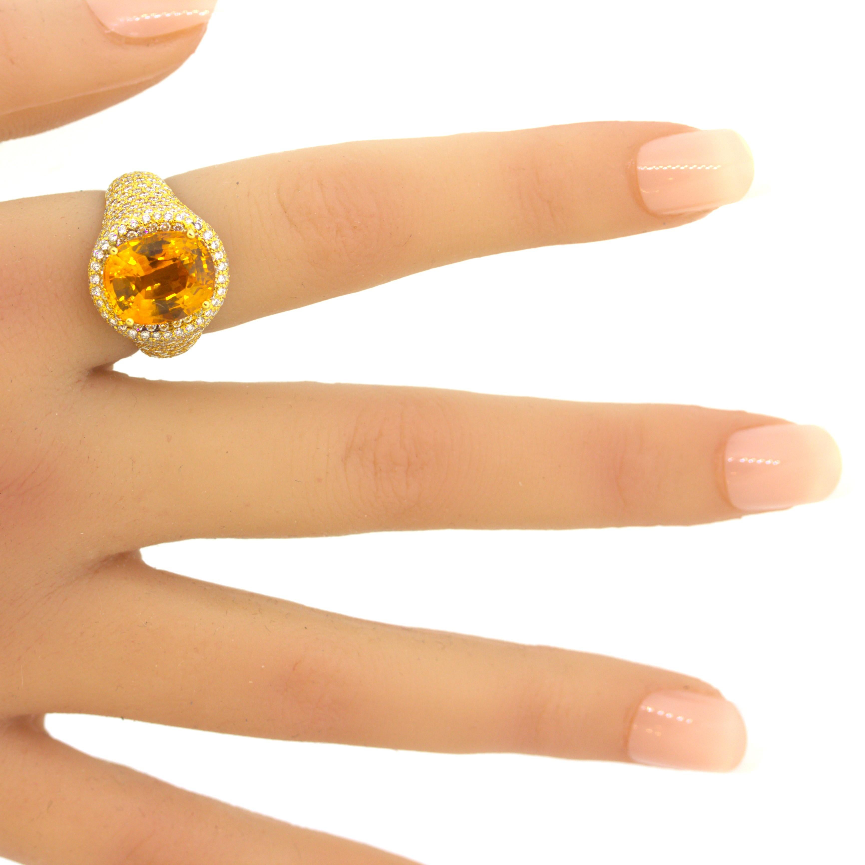 8.40 Carat Orange Sapphire Diamond Gold Ring, GIA Certified For Sale 7