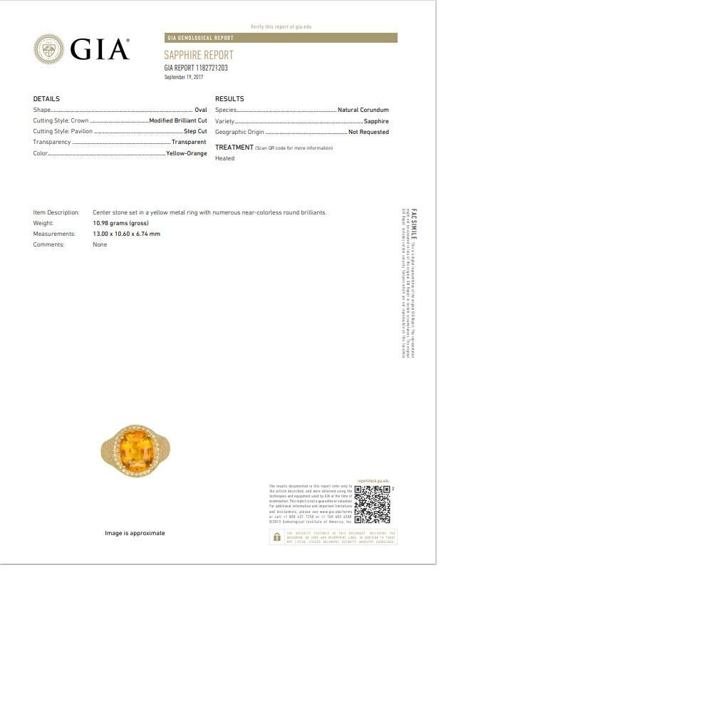 8.40 Carat Orange Sapphire Diamond Gold Ring, GIA Certified For Sale 8