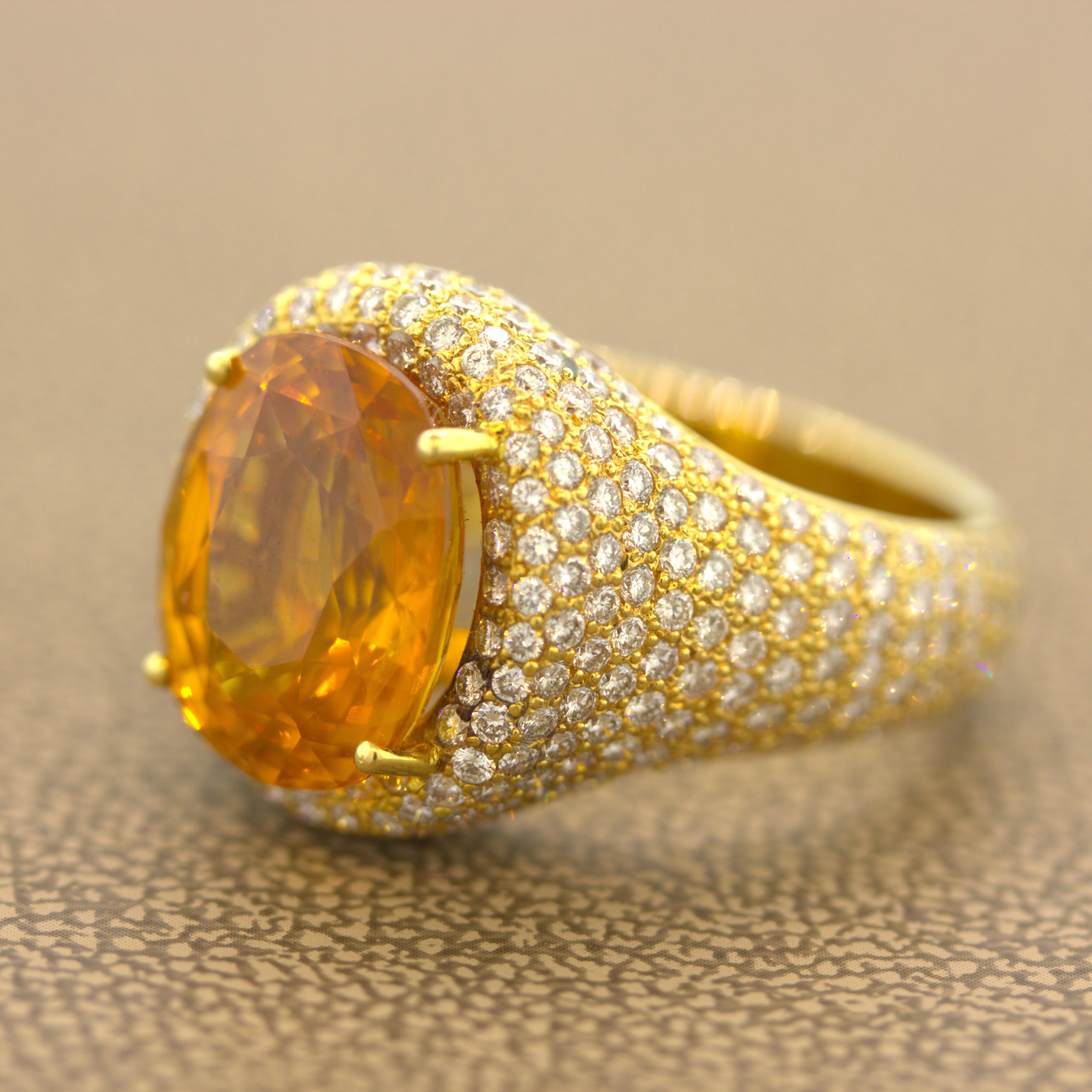 8.40 Carat Orange Sapphire Diamond Gold Ring, GIA Certified In New Condition For Sale In Beverly Hills, CA