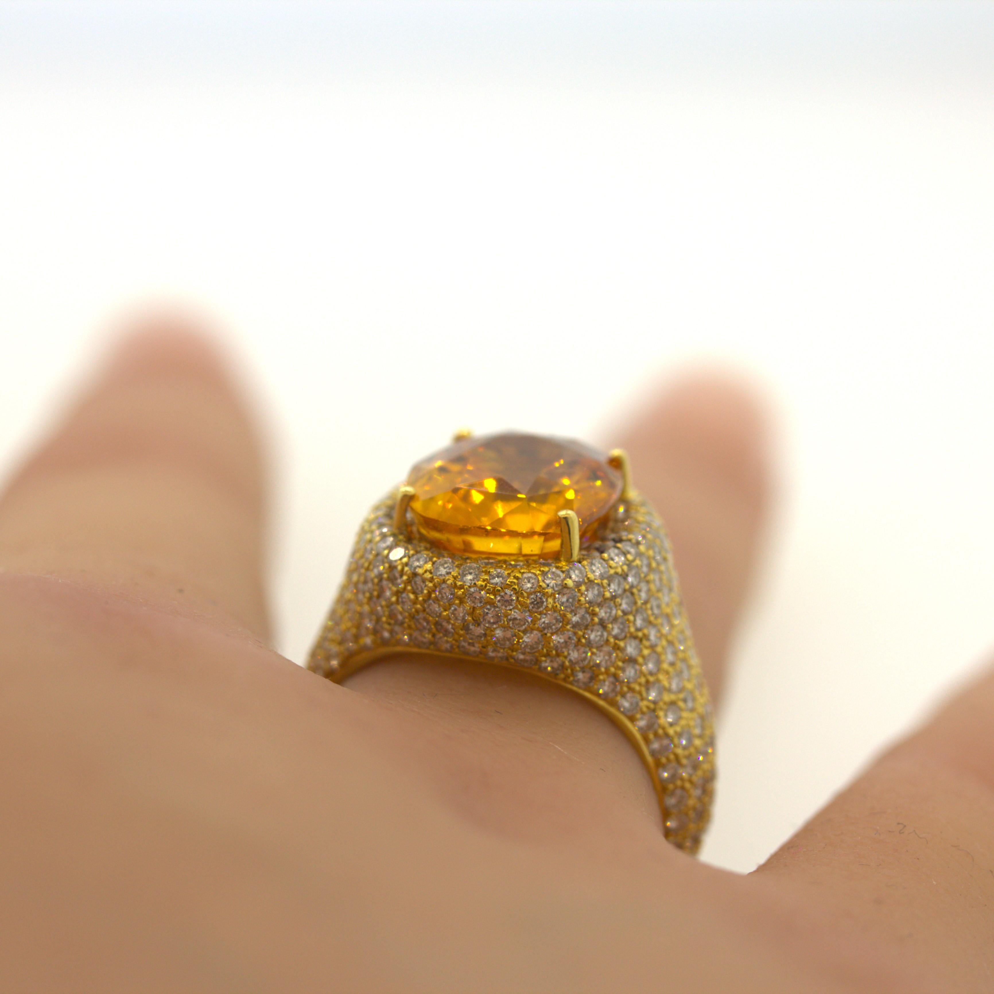 8.40 Carat Orange Sapphire Diamond Gold Ring, GIA Certified For Sale 1