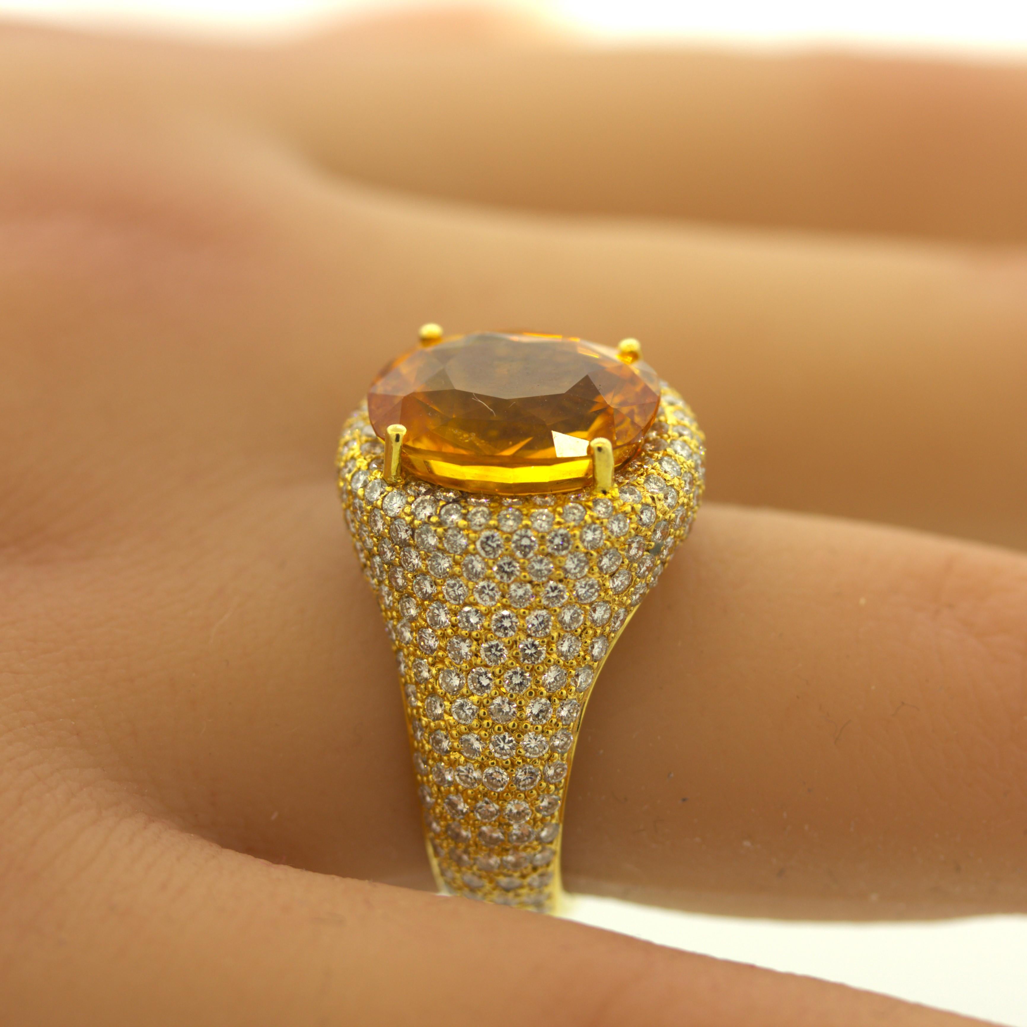 8.40 Carat Orange Sapphire Diamond Gold Ring, GIA Certified For Sale 2