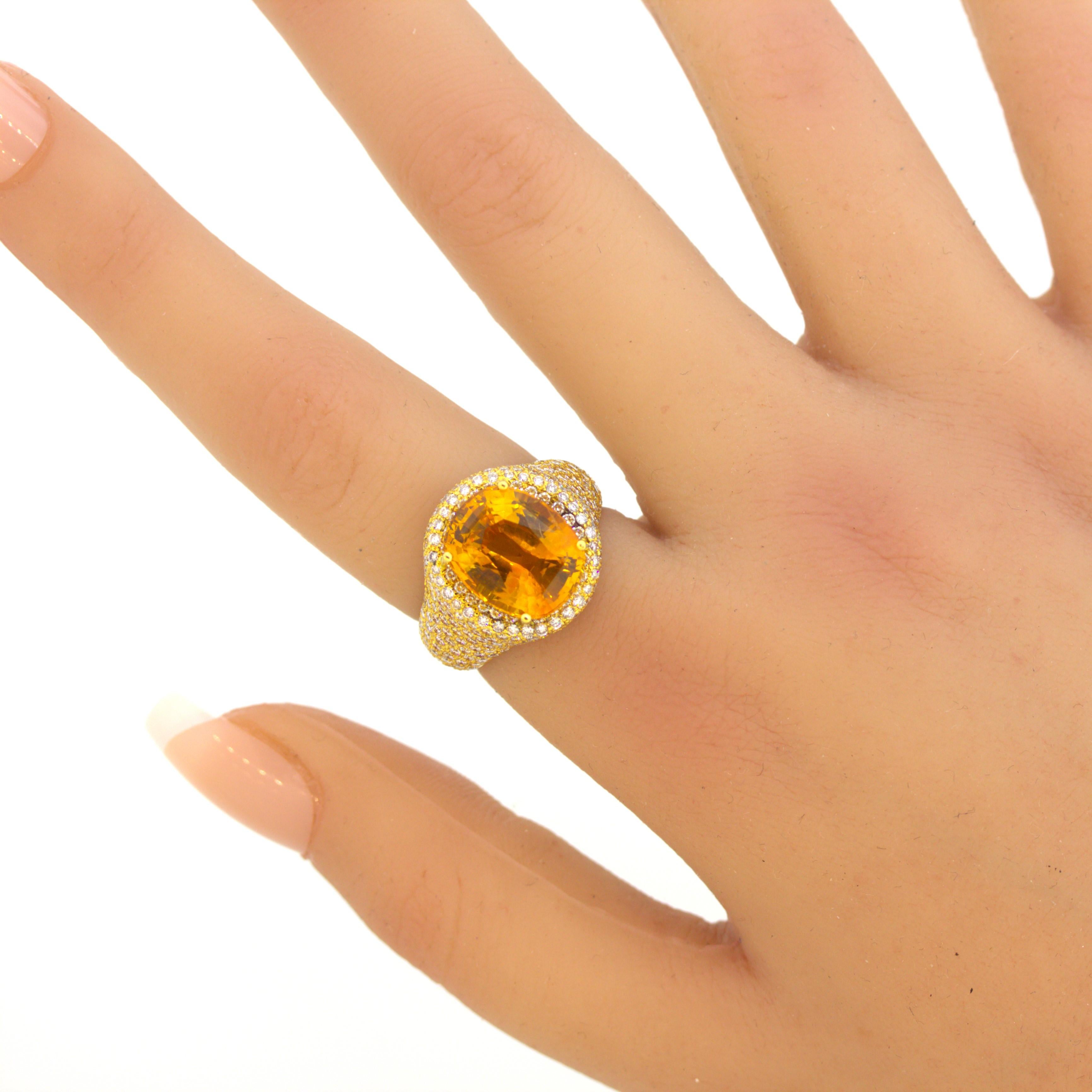8.40 Carat Orange Sapphire Diamond Gold Ring, GIA Certified For Sale 3