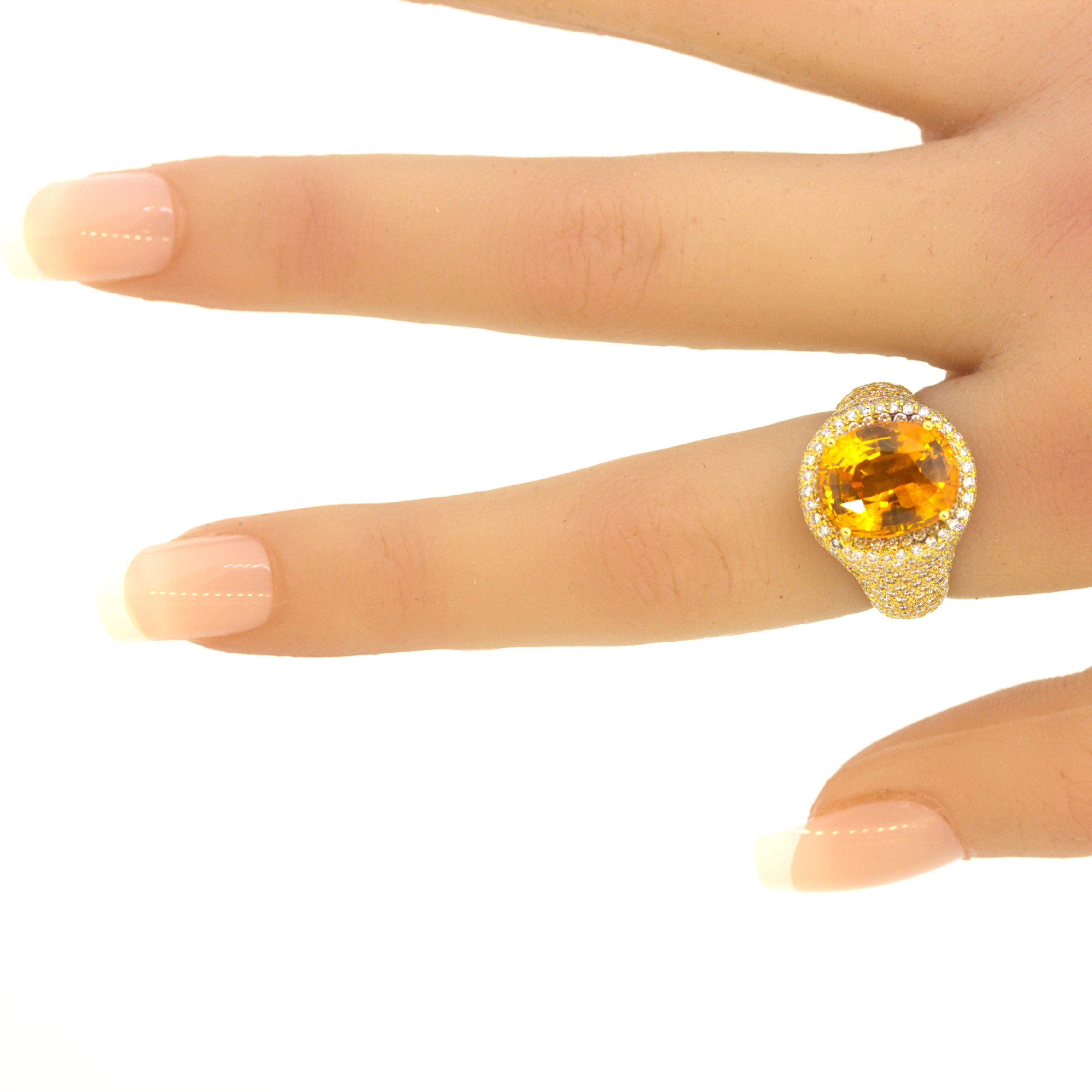 8.40 Carat Orange Sapphire Diamond Gold Ring, GIA Certified For Sale 4