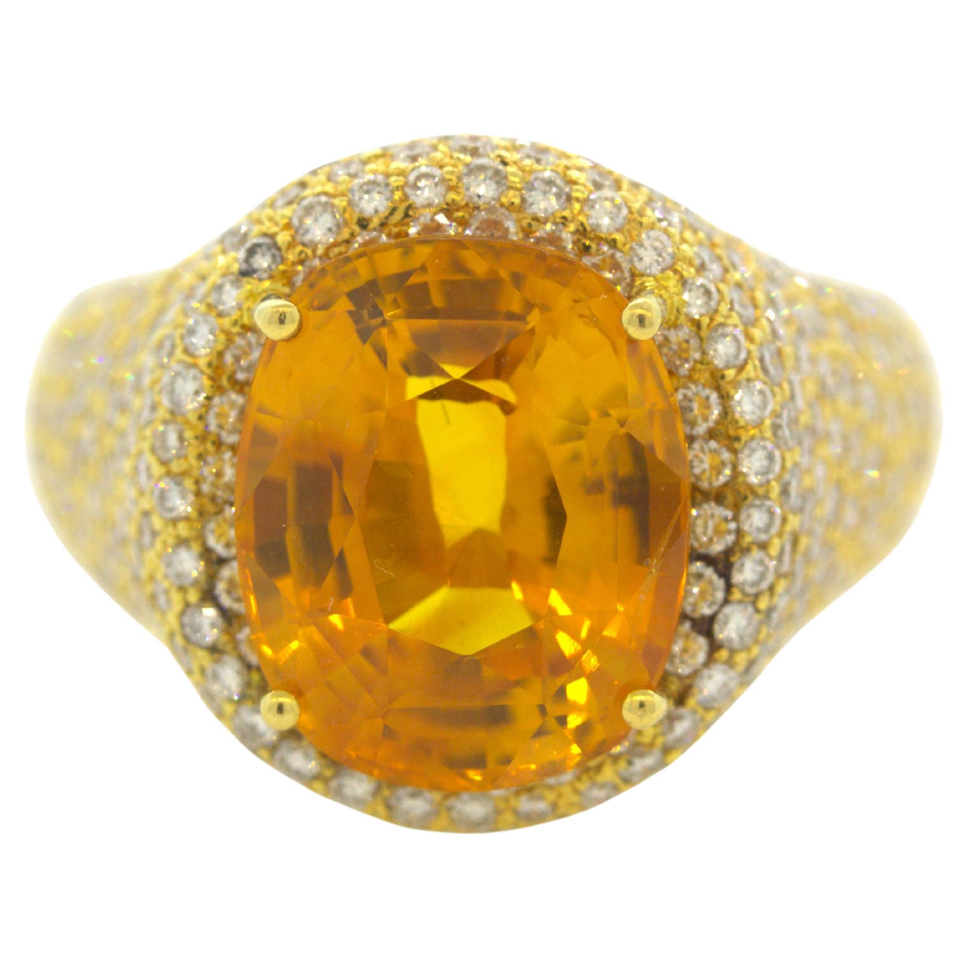 8.40 Carat Orange Sapphire Diamond Gold Ring, GIA Certified For Sale