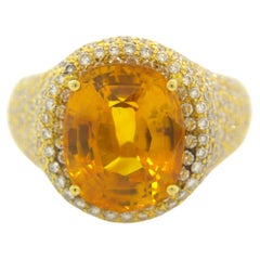 8.40 Carat Orange Sapphire Diamond Gold Ring, GIA Certified