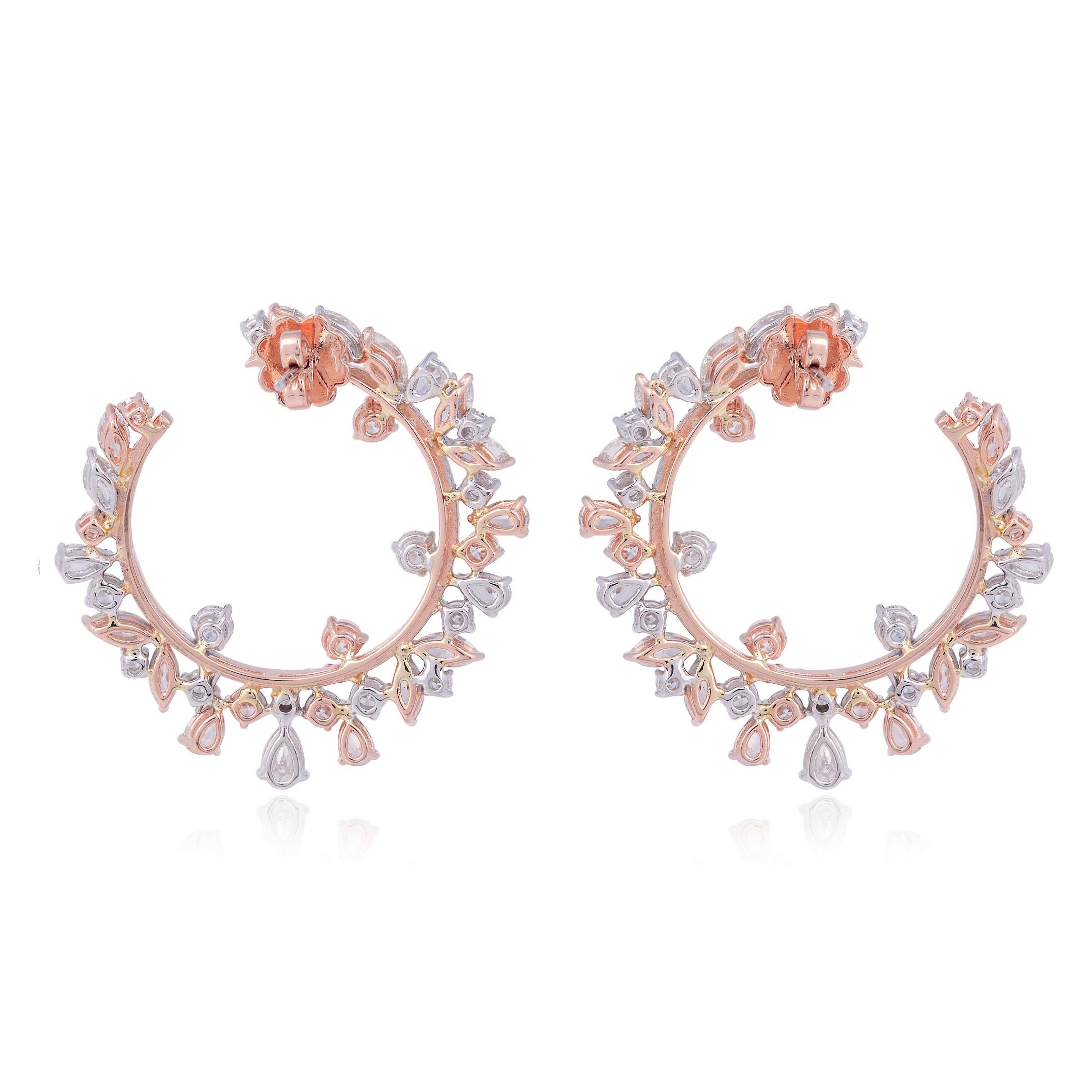 Modern 8.40 Carat Pear Round Diamond Hoop Earrings 18 Karat White & Rose Gold Jewelry For Sale