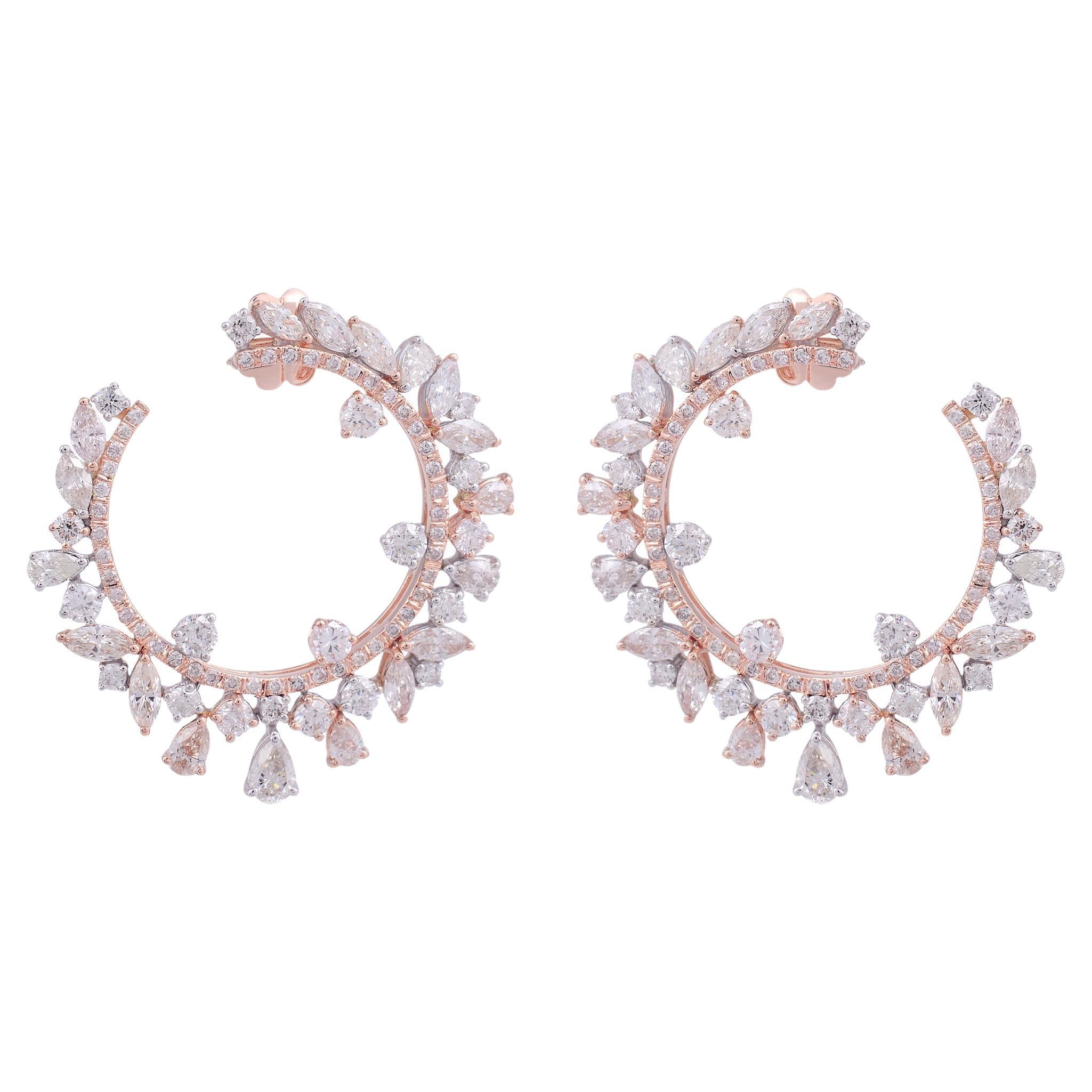 8.40 Carat Pear Round Diamond Hoop Earrings 18 Karat White & Rose Gold Jewelry
