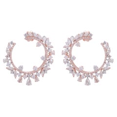 8.40 Carat Pear Round Diamond Hoop Earrings 18 Karat White & Rose Gold Jewelry