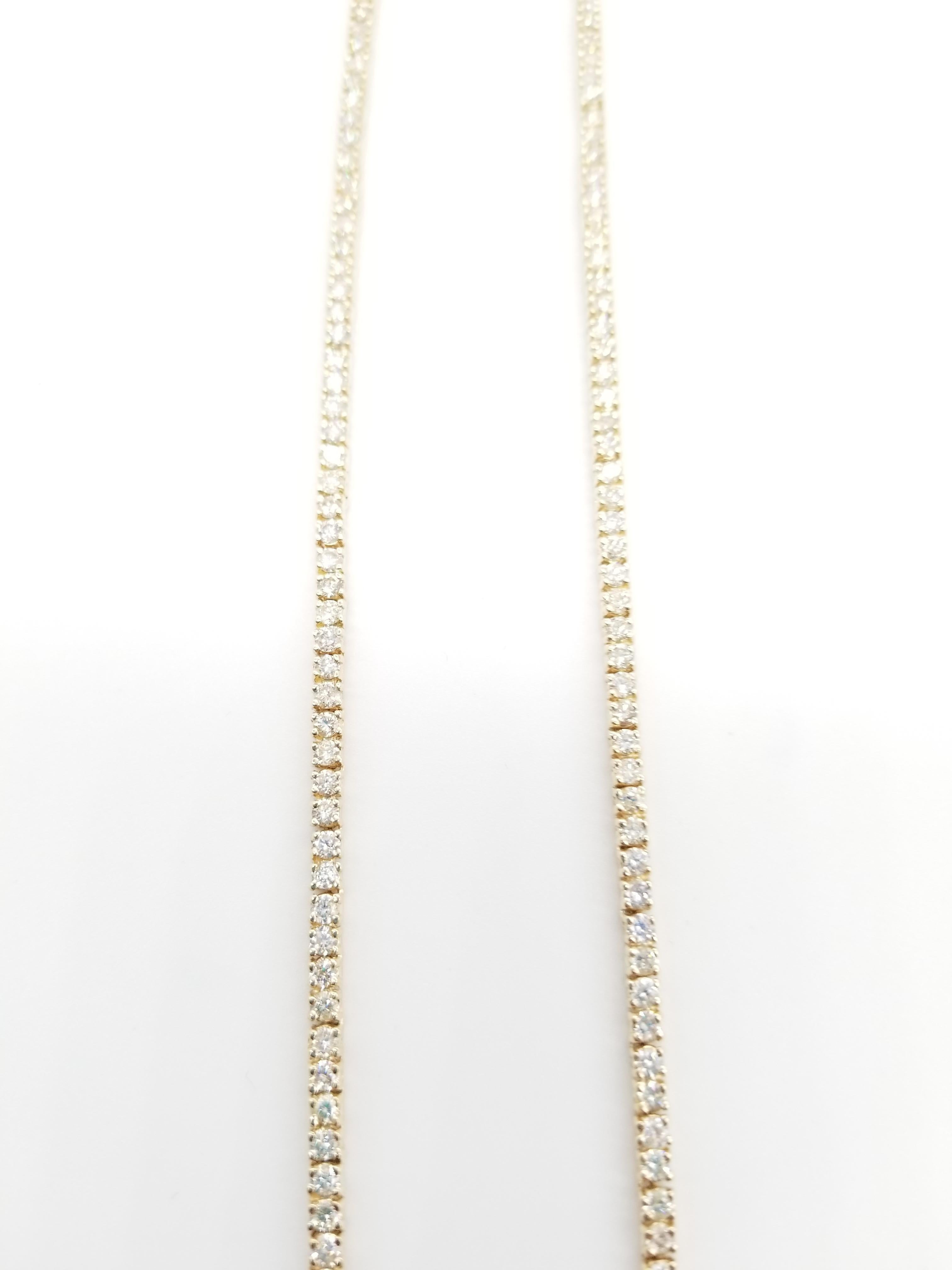 8.41 Carat Round Diamond 14 Karat Yellow Gold Tennis Necklace 20'' In New Condition In Great Neck, NY