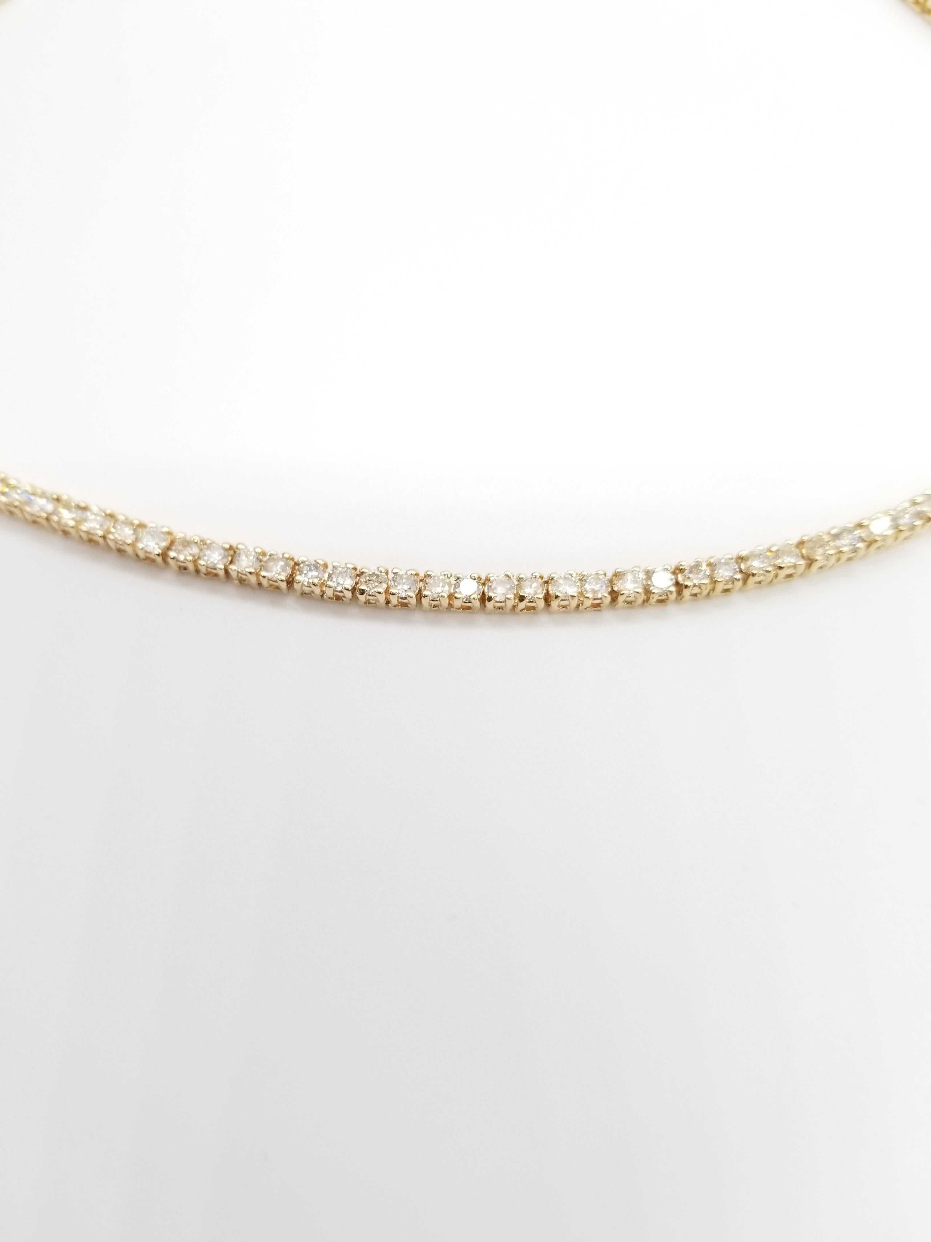 8.41 Carat Round Diamond 14 Karat Yellow Gold Tennis Necklace 20'' 1