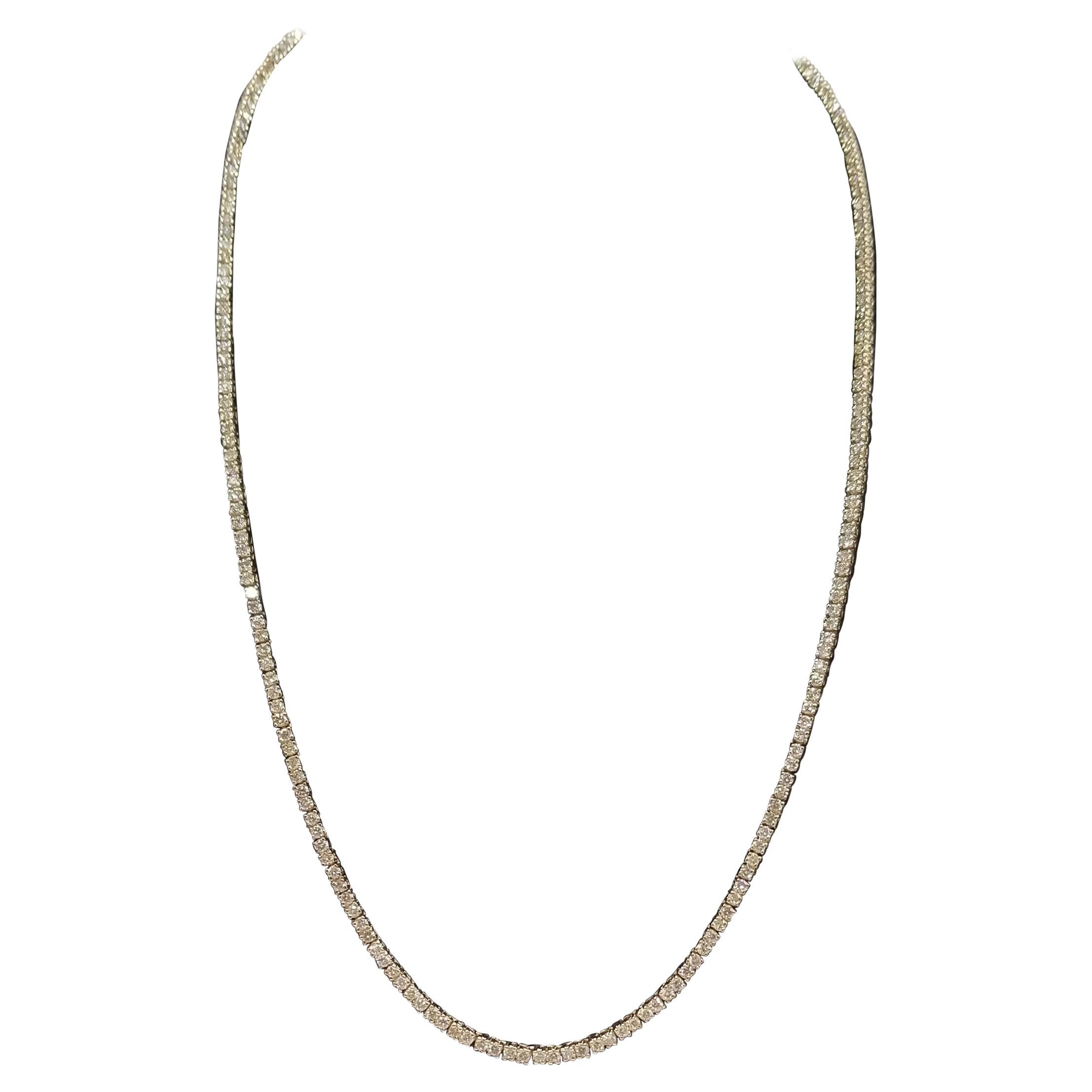 8.41 Carat Round Diamond 14 Karat Yellow Gold Tennis Necklace 20''