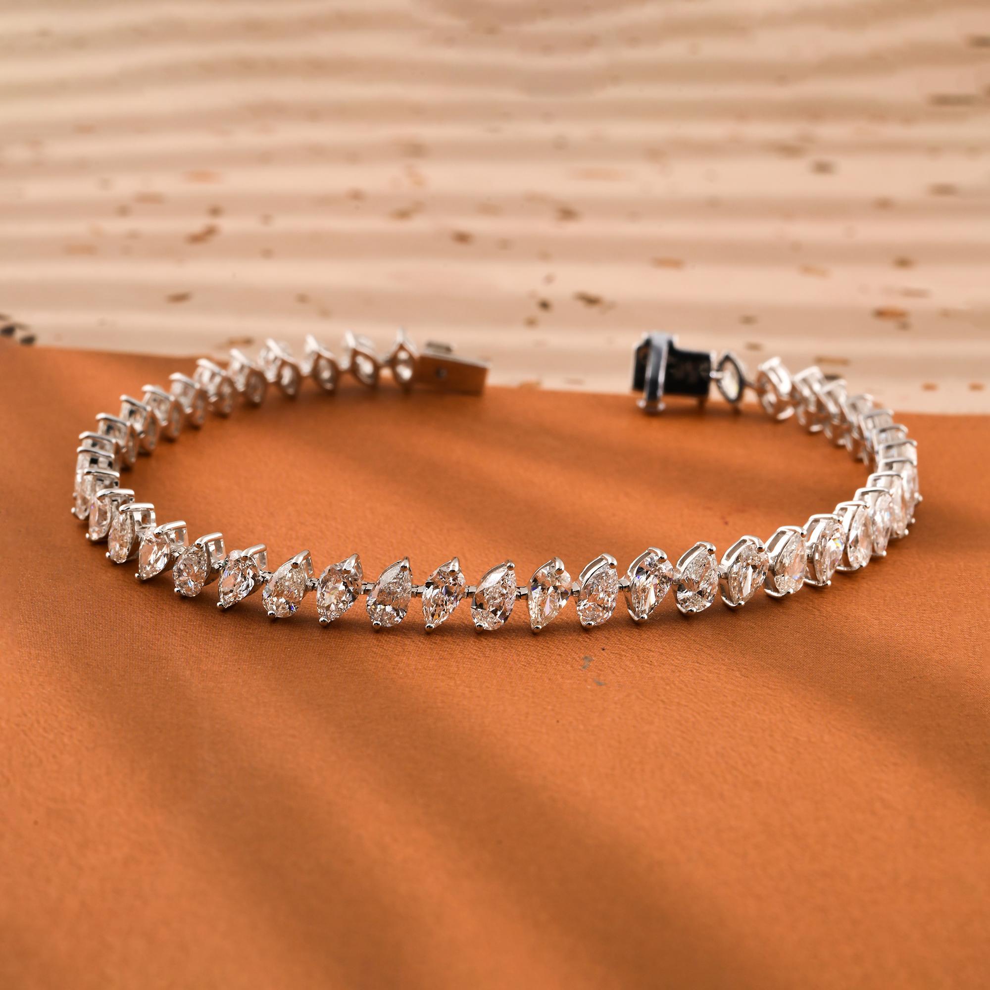 Pear Cut 8.40 Carat SI/H Pear Brilliant Cut Diamond Bracelet 14 Karat White Gold Jewelry For Sale