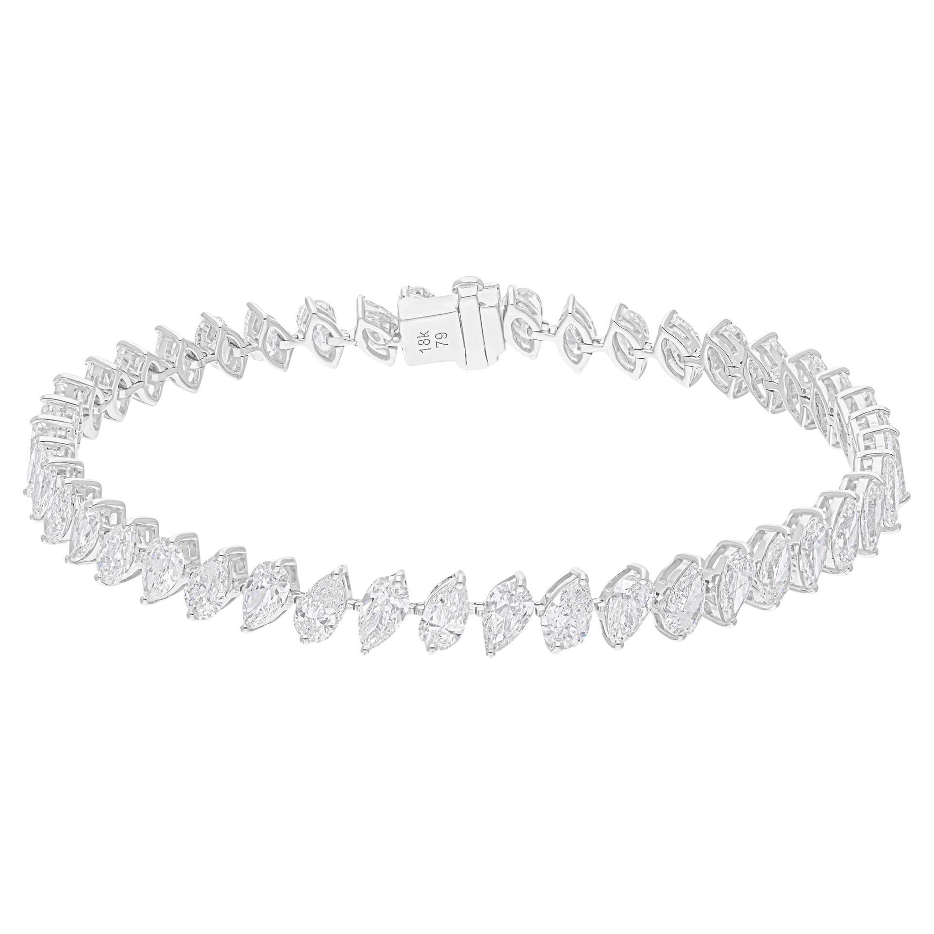 8.40 Carat SI/H Pear Brilliant Cut Diamond Bracelet 14 Karat White Gold Jewelry