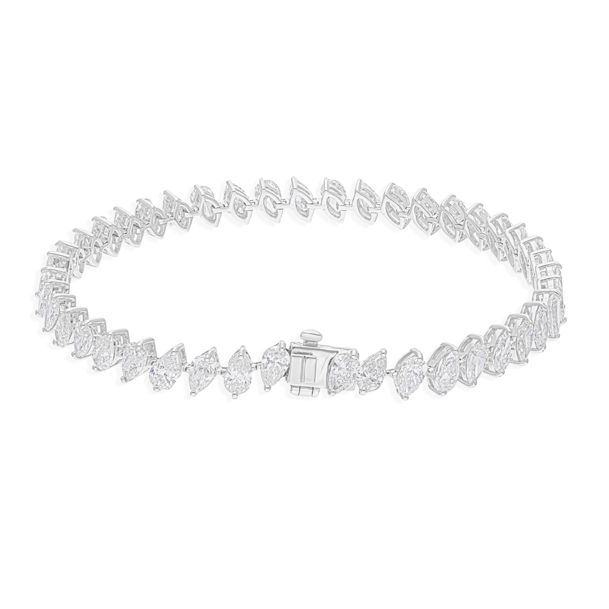 8.40 Carat SI/H Pear Brilliant Cut Diamond Bracelet 18 Karat White Gold Jewelry (Tropfenschliff) im Angebot