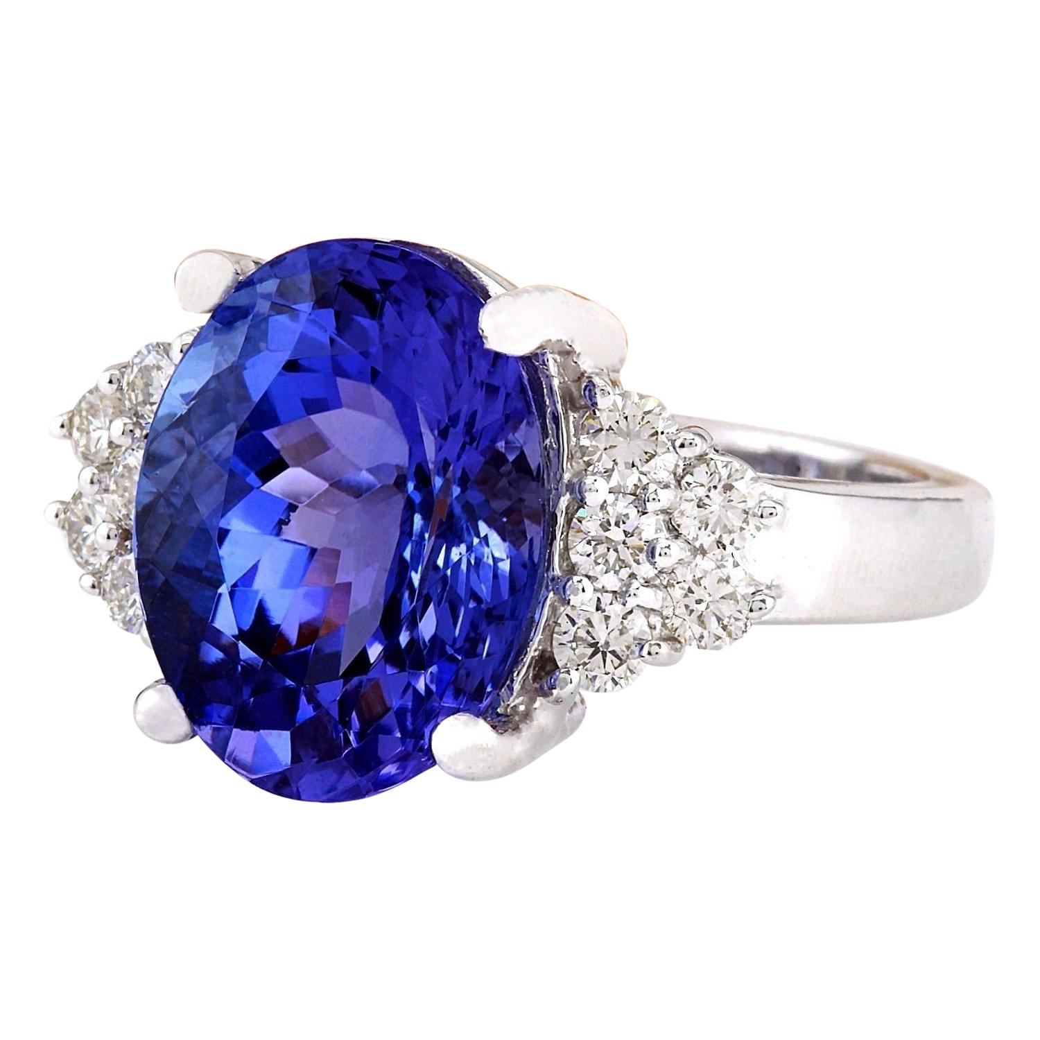 Introducing our exquisite 8.40 Carat Tanzanite 14K Solid White Gold Diamond Ring. Crafted from authentic 14K White Gold, this ring boasts a total metal weight of 6.6 grams, ensuring both quality and durability. At its center gleams a stunning