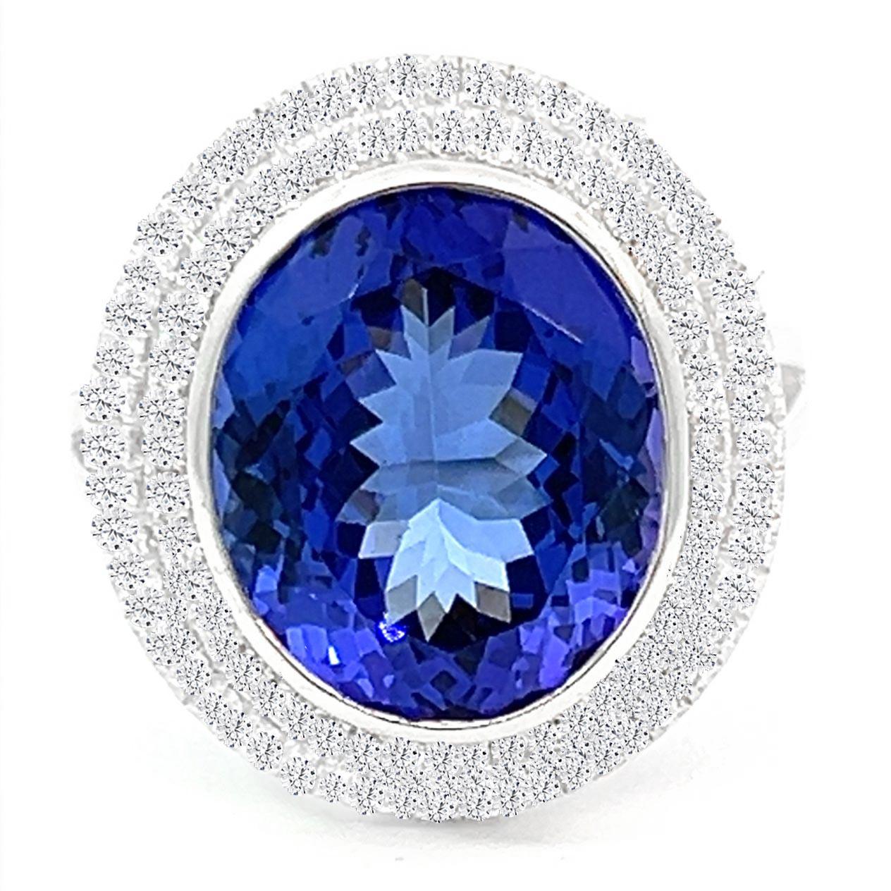 Contemporary Large Tanzanite and Diamond Cocktail Ring For Sale