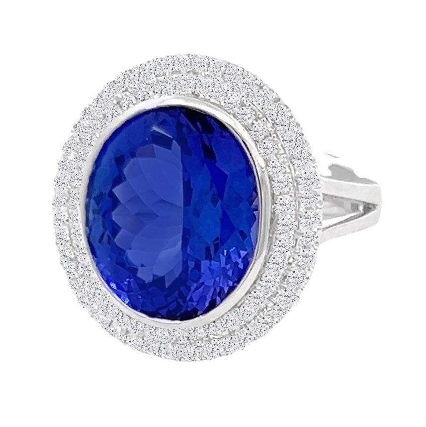 Oval Cut Large Tanzanite and Diamond Cocktail Ring For Sale
