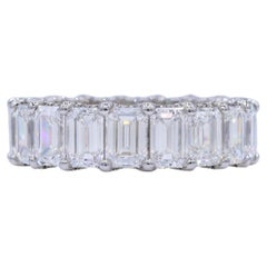 8.40 Carat TW Emerald Cut Diamond Eternity Band Platinum Shared U-Prong Pave