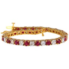 8.40 Carat Vivid Red Natural Ruby Diamonds Alternating Tennis Bracelet 14 Karat