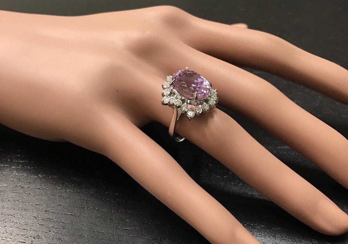 8.40 Carat Natural Kunzite and Diamond 14 Karat Solid White Gold Ring For Sale 2