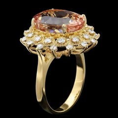 8,40 Karat natürlicher Morganit und Diamant 14K massiver Gelbgold Ring