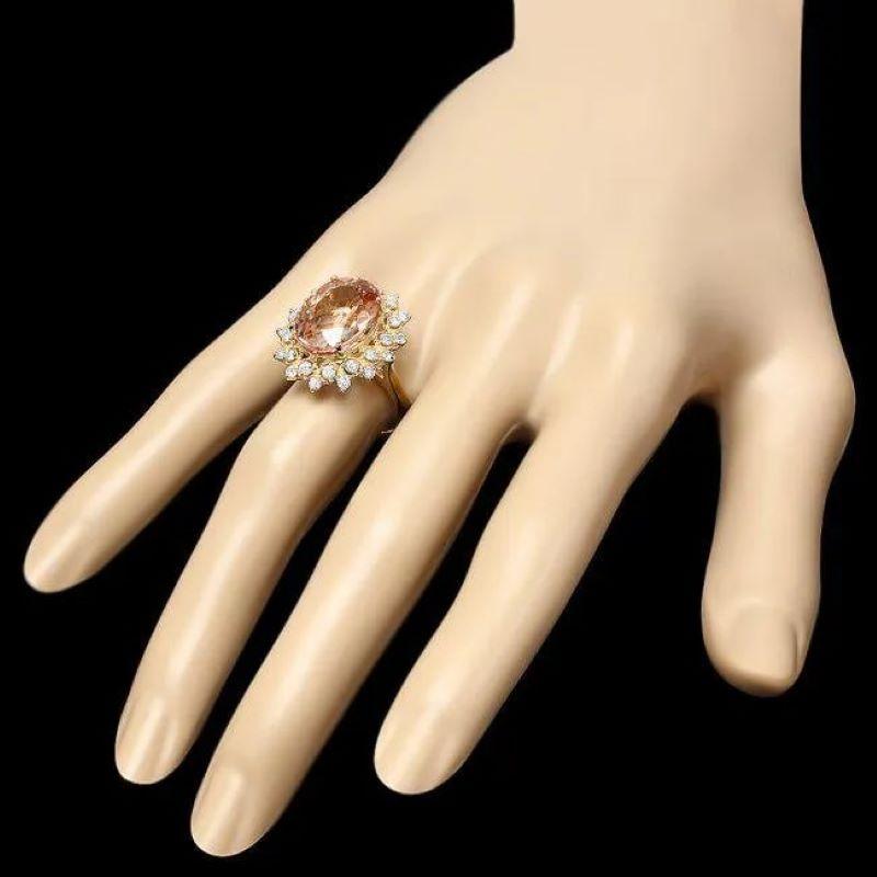 Bague en or jaune massif 14 carats avec diamants et morganite naturelle de 8,40 carats Neuf - En vente à Los Angeles, CA