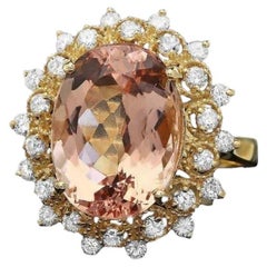 Bague en or jaune massif 14 carats avec diamants et morganite naturelle de 8,40 carats