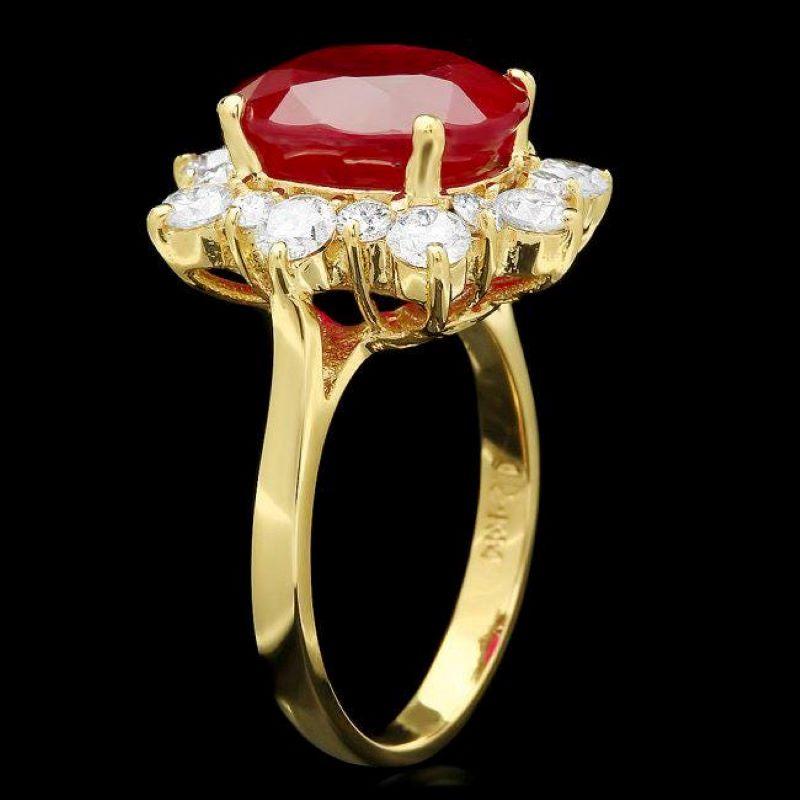 8.40 Karat natürlicher roter Rubin und Diamant 14K massivem Gelbgold Ring

Gesamtgewicht des roten Rubins ist: Ca. 7.00 Karat

Natürlicher ovaler roter Rubin Maße: Ca. 12.00 x 10.00mm

Ruby-Behandlung: Fraktur Füllung

Natürliche runde Diamanten