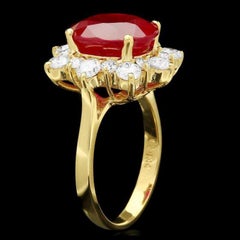 8.40 Carats Natural Red Ruby and Diamond 14K Solid Yellow Gold Ring