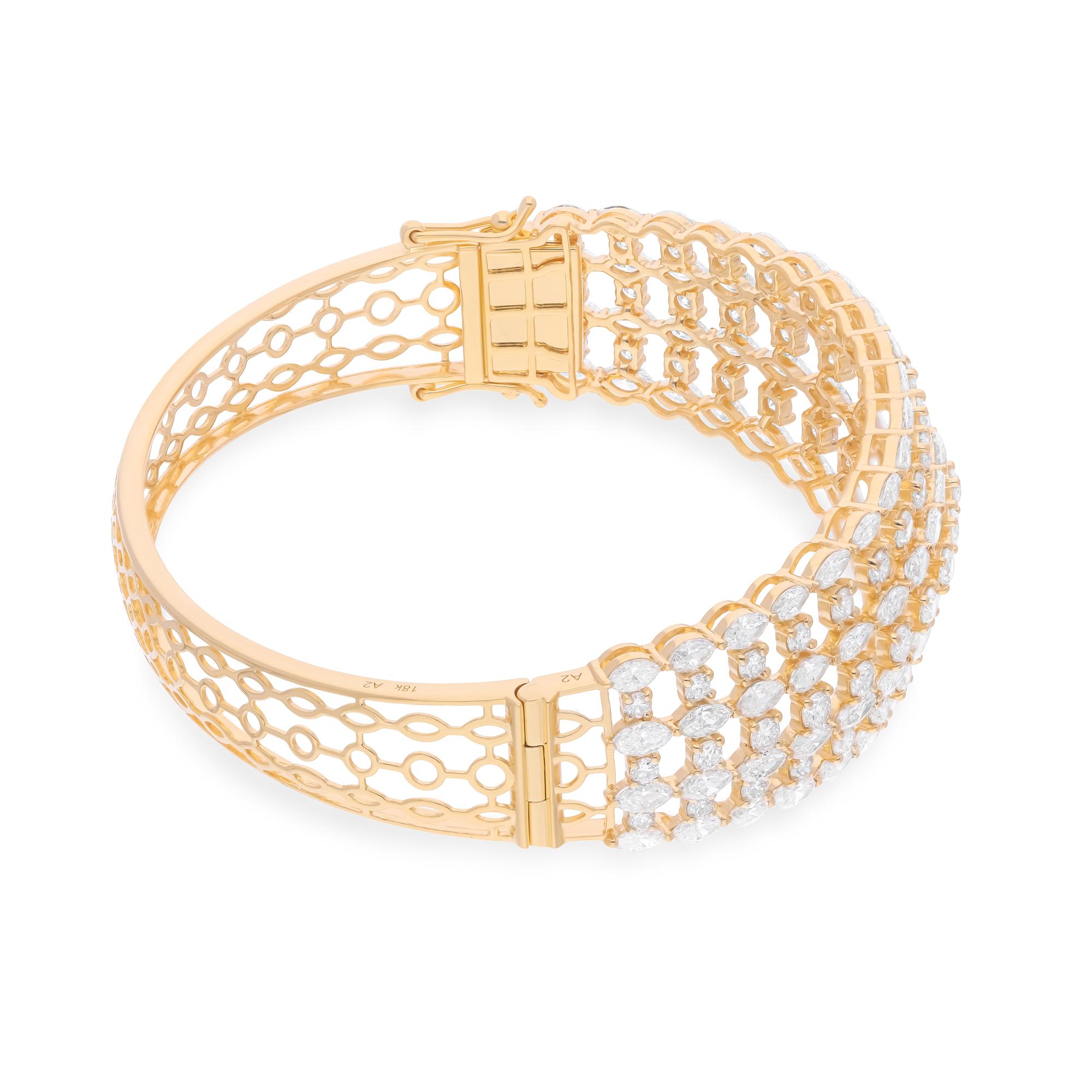 8.4 SI/H Marquise Cage-Armband aus 18 Karat Gelbgold mit rundem Diamanten im Brillantschliff (Moderne) im Angebot