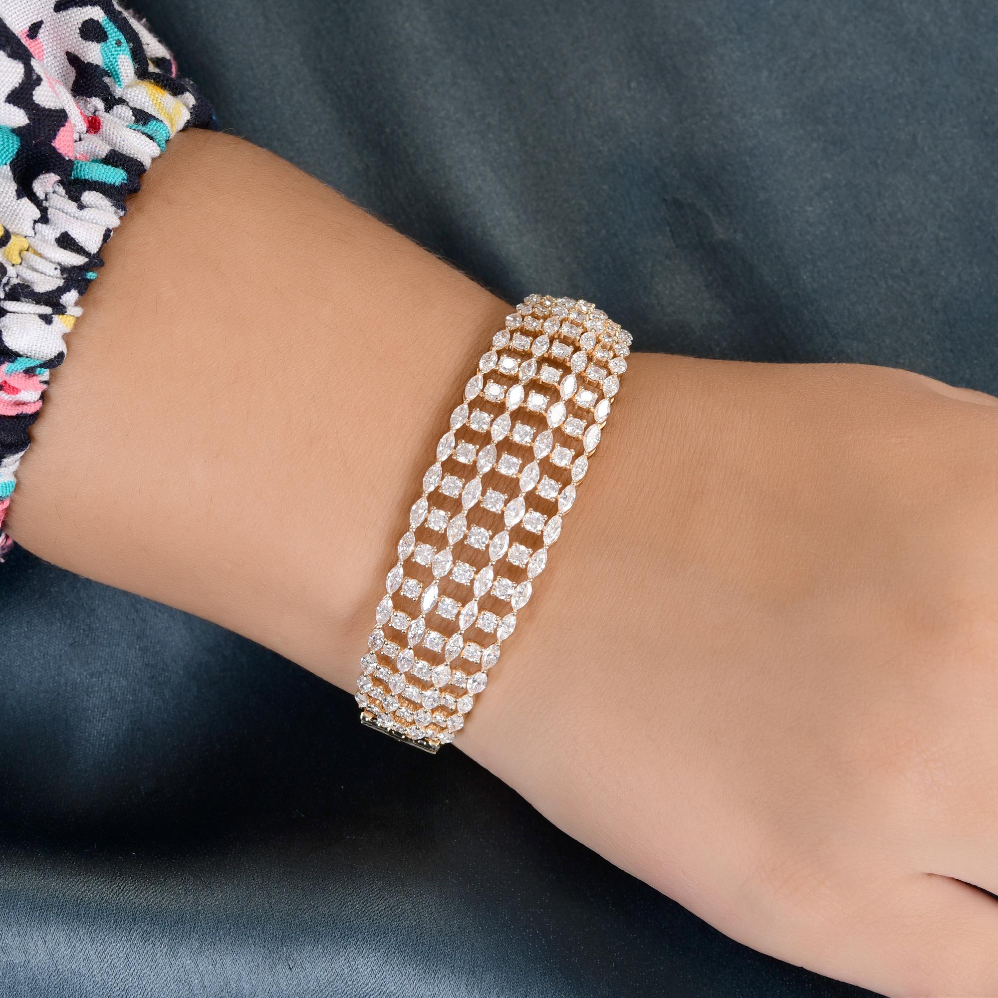 8.4 SI/H Marquise Cage-Armband aus 18 Karat Gelbgold mit rundem Diamanten im Brillantschliff (Marquiseschliff) im Angebot
