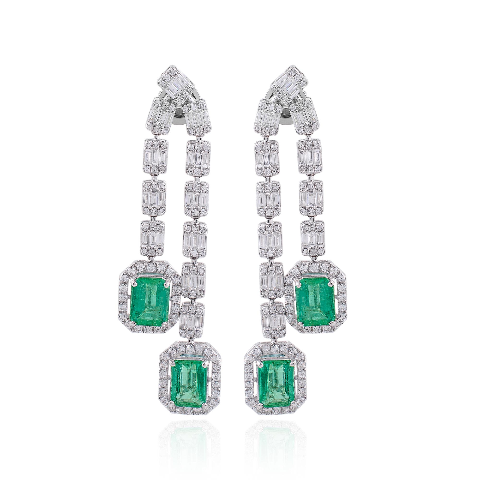 Item Code :- SEE-1347
Gross Wt. :- 16.12 gm
18k White Gold Wt. :- 14.44 gm
Diamond Wt. :- 3.40 Ct. ( AVERAGE DIAMOND CLARITY SI1-SI2 & COLOR H-I )
Emerald Wt. :- 5 Ct.
Earrings Size :- 53 mm approx.

✦ Sizing
.....................
We can adjust most